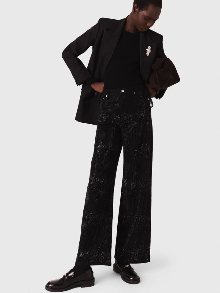 Wide-leg rhinestone jeans