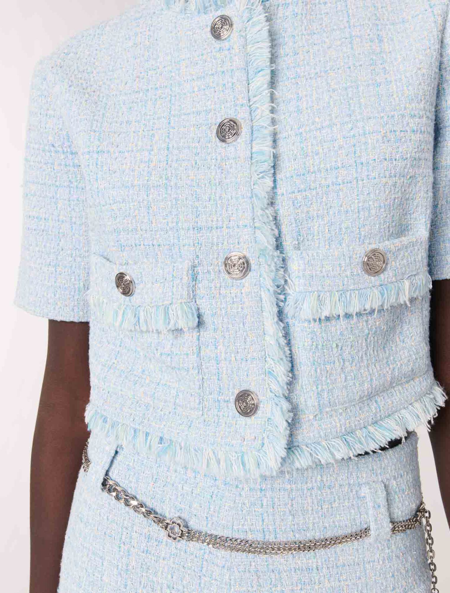 Cropped short sleeve tweed jacket 