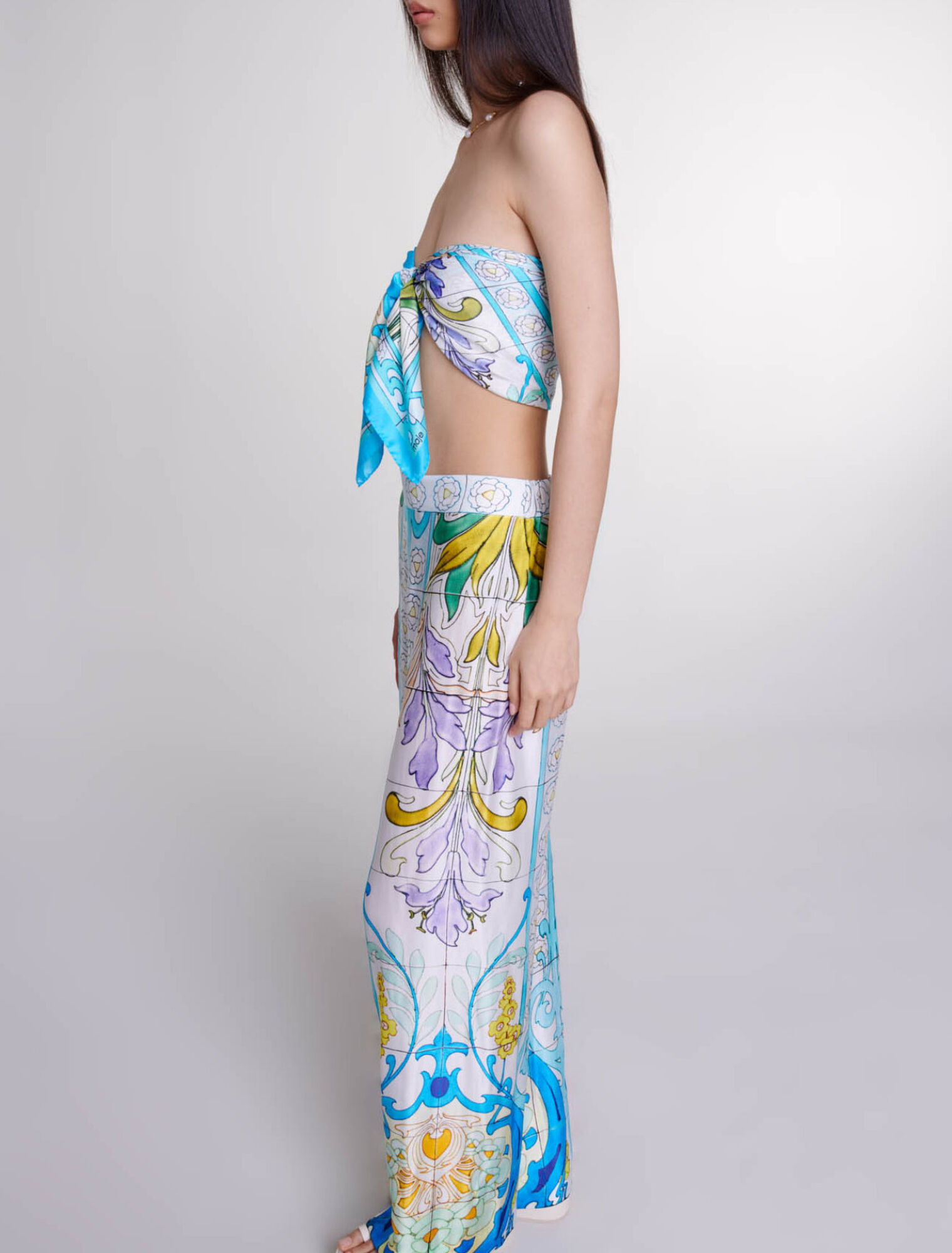 Patterned satin-effect trousers