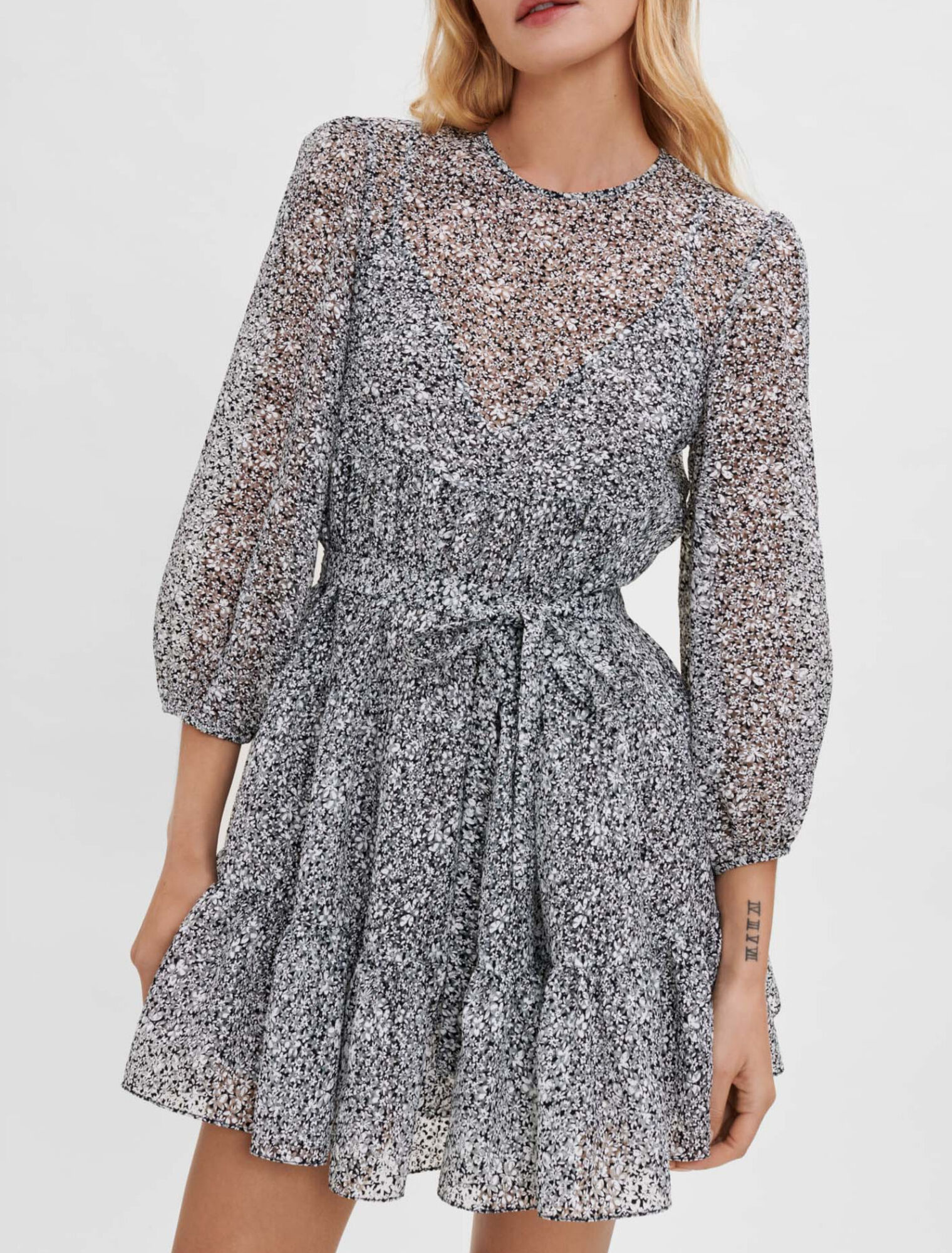 Baby doll dress in printed jacquard