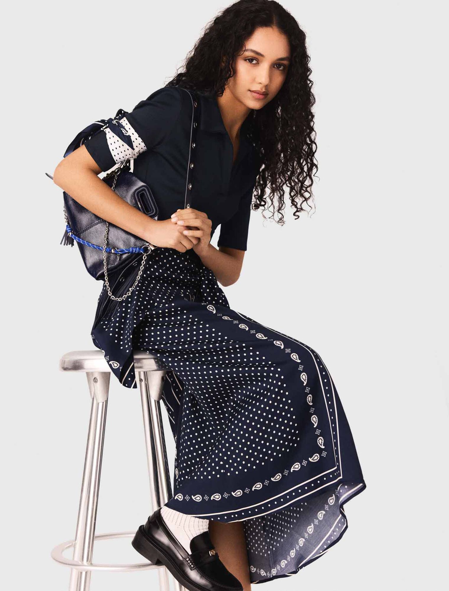 Patterned mixed-material dress