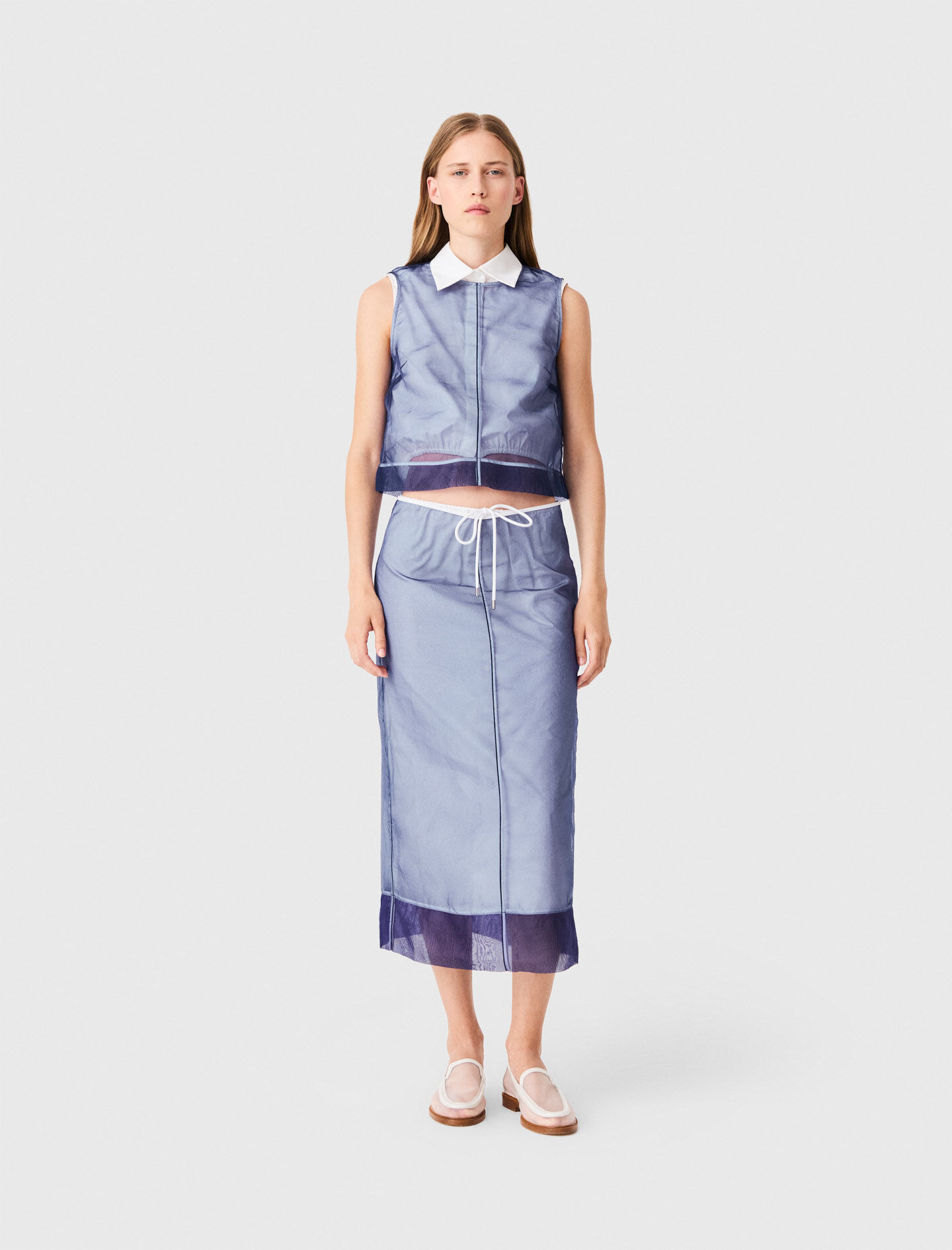 Cotton top with removable organza Blue For Women | Maje