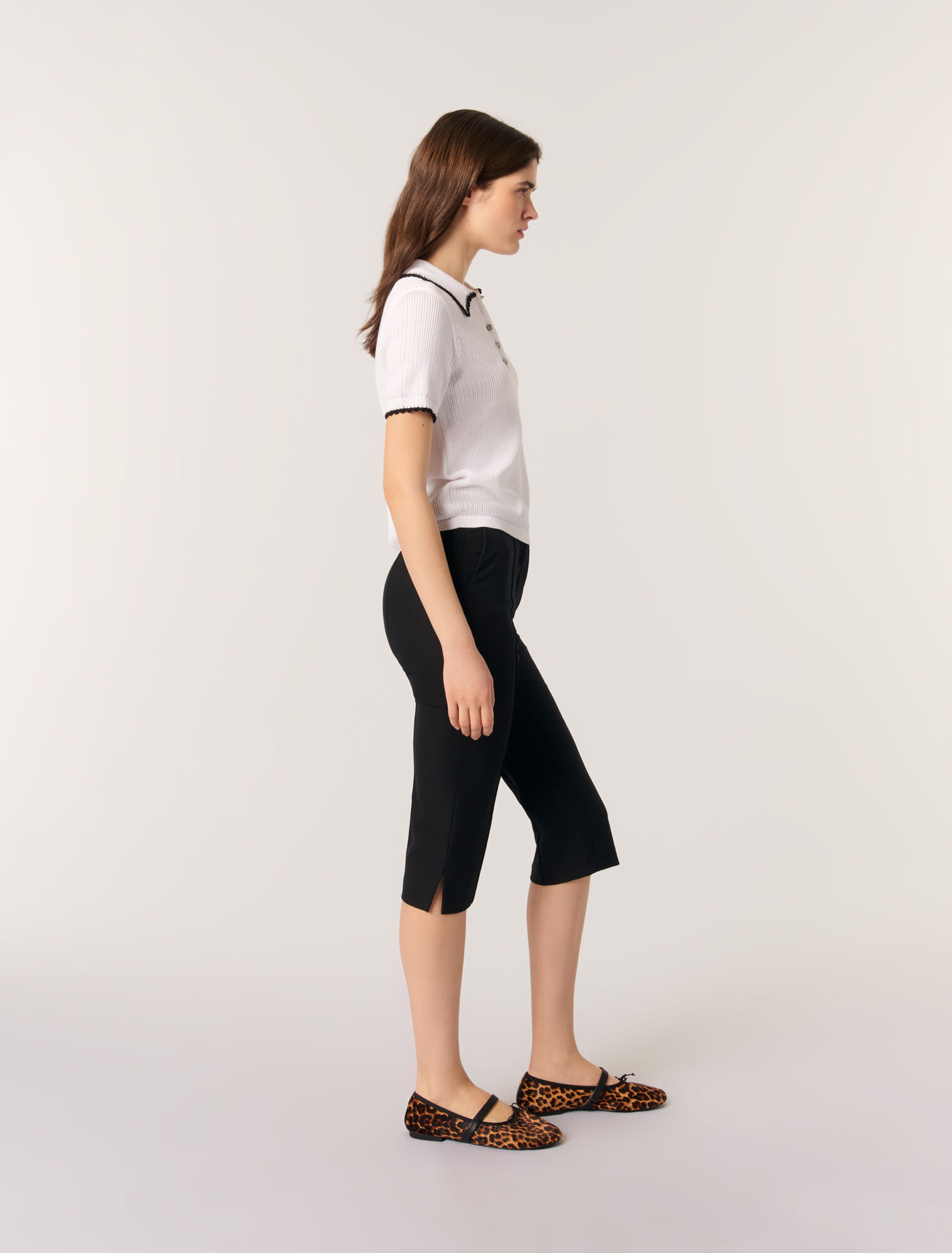 Pointelle knit crochet polo shirt