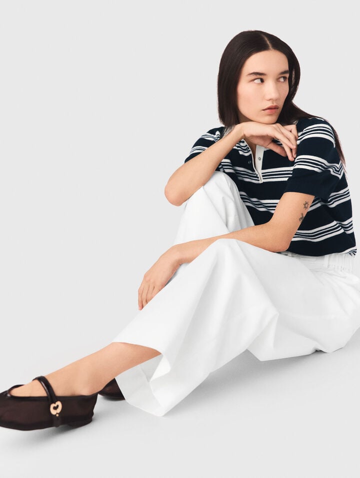 Wide-leg cotton trousers