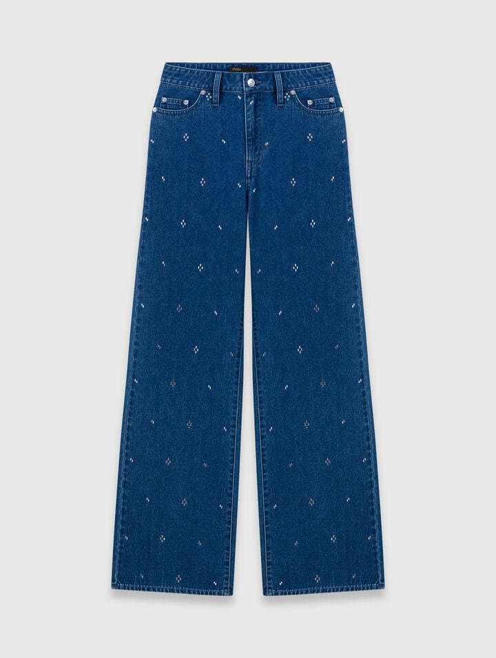 Wide jeans with rhinestones