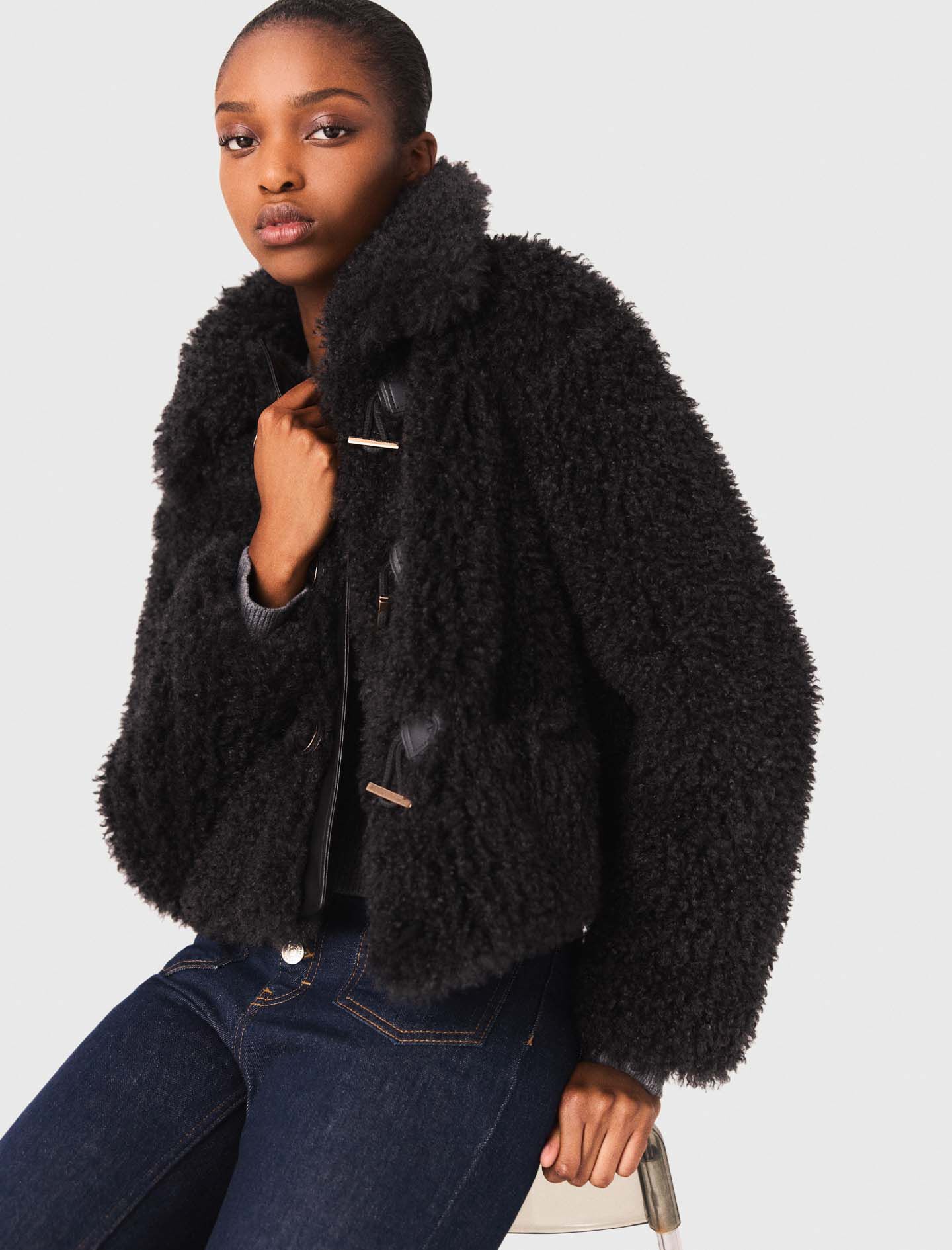 Short curly coat Black / Gray For Women | Maje