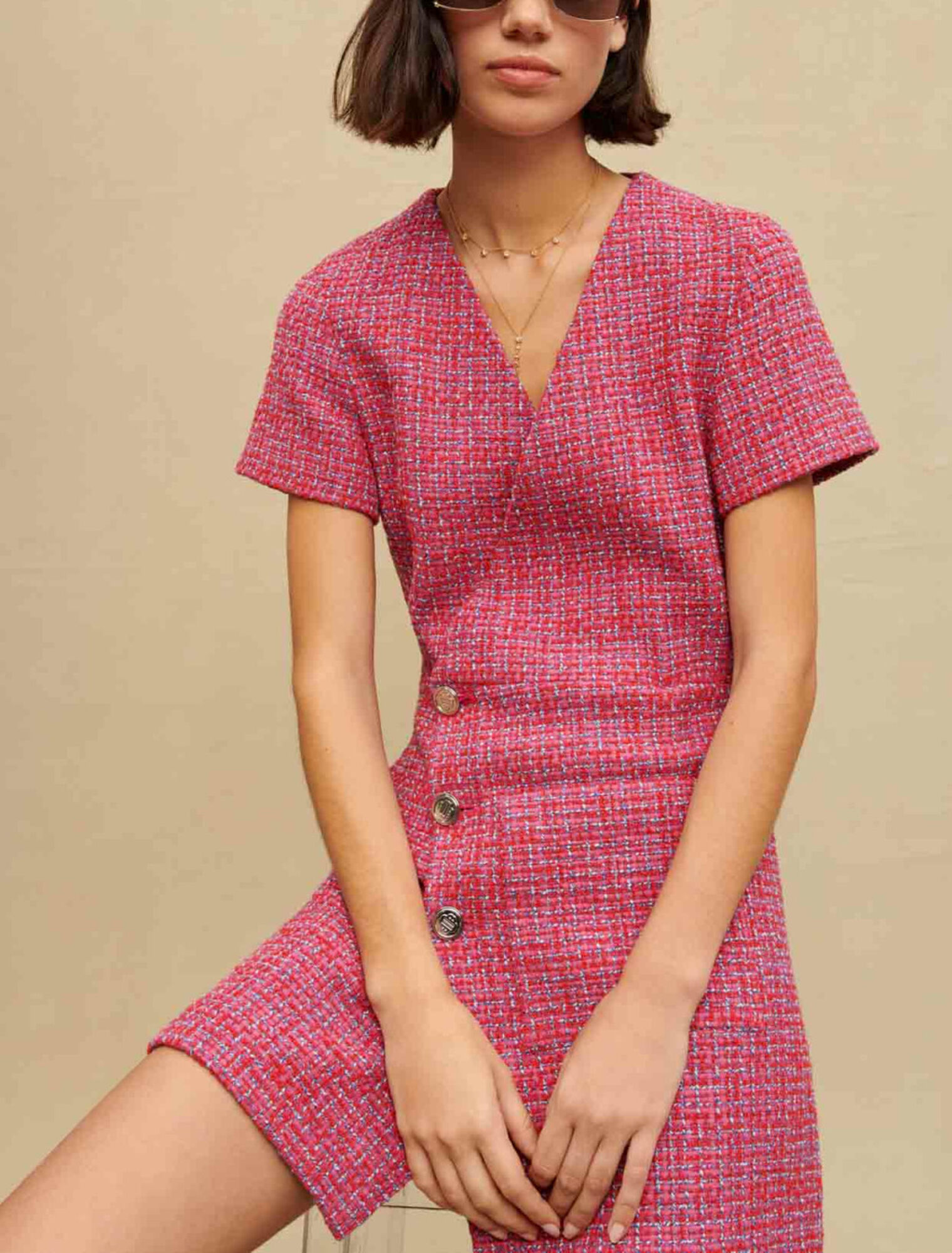 Short open back tweed dress