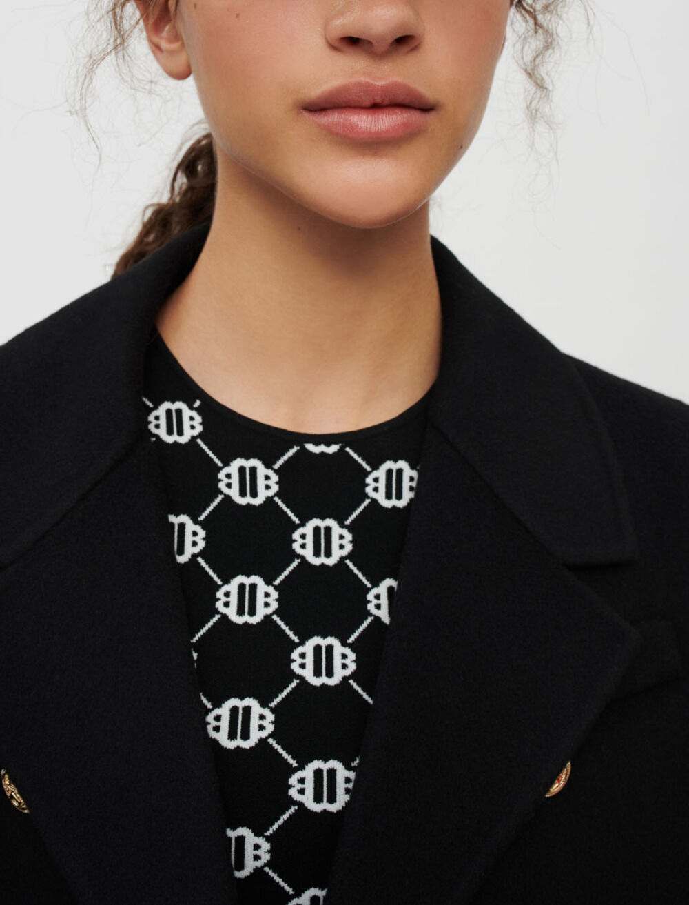 Black double-faced coat with belt