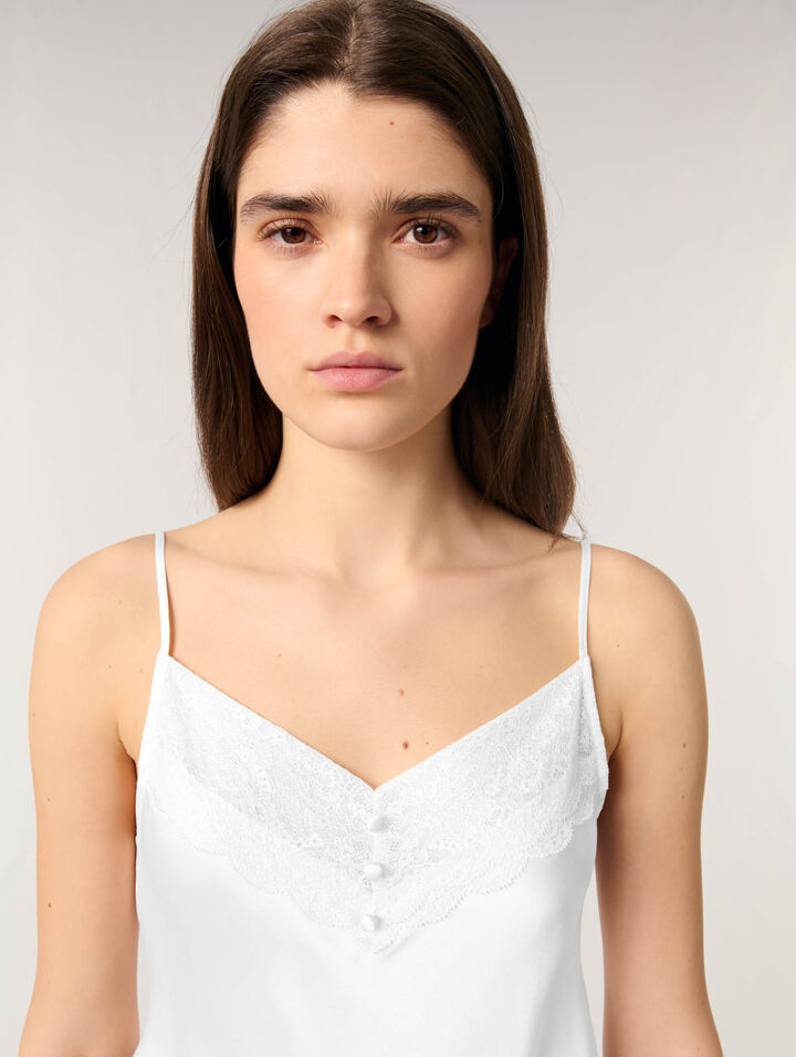 Silk satin and lace top