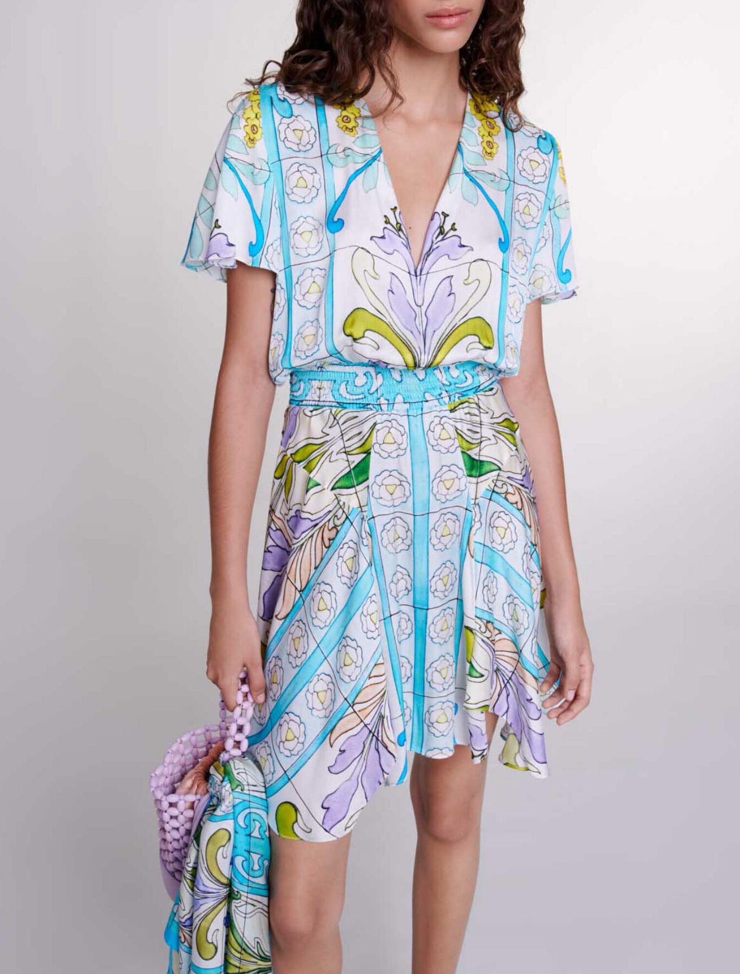 Short satin-effect print dress