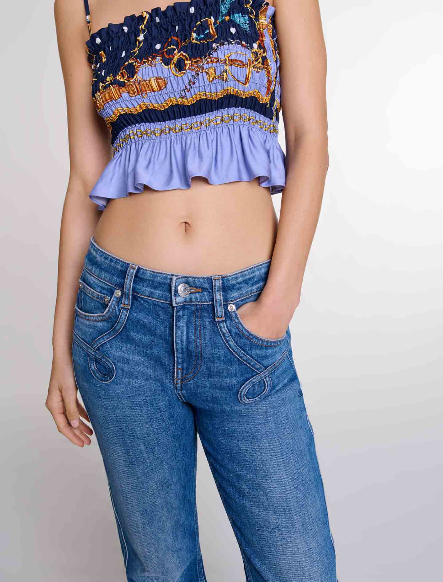 Embroidered flared jeans Blue For Women | Maje