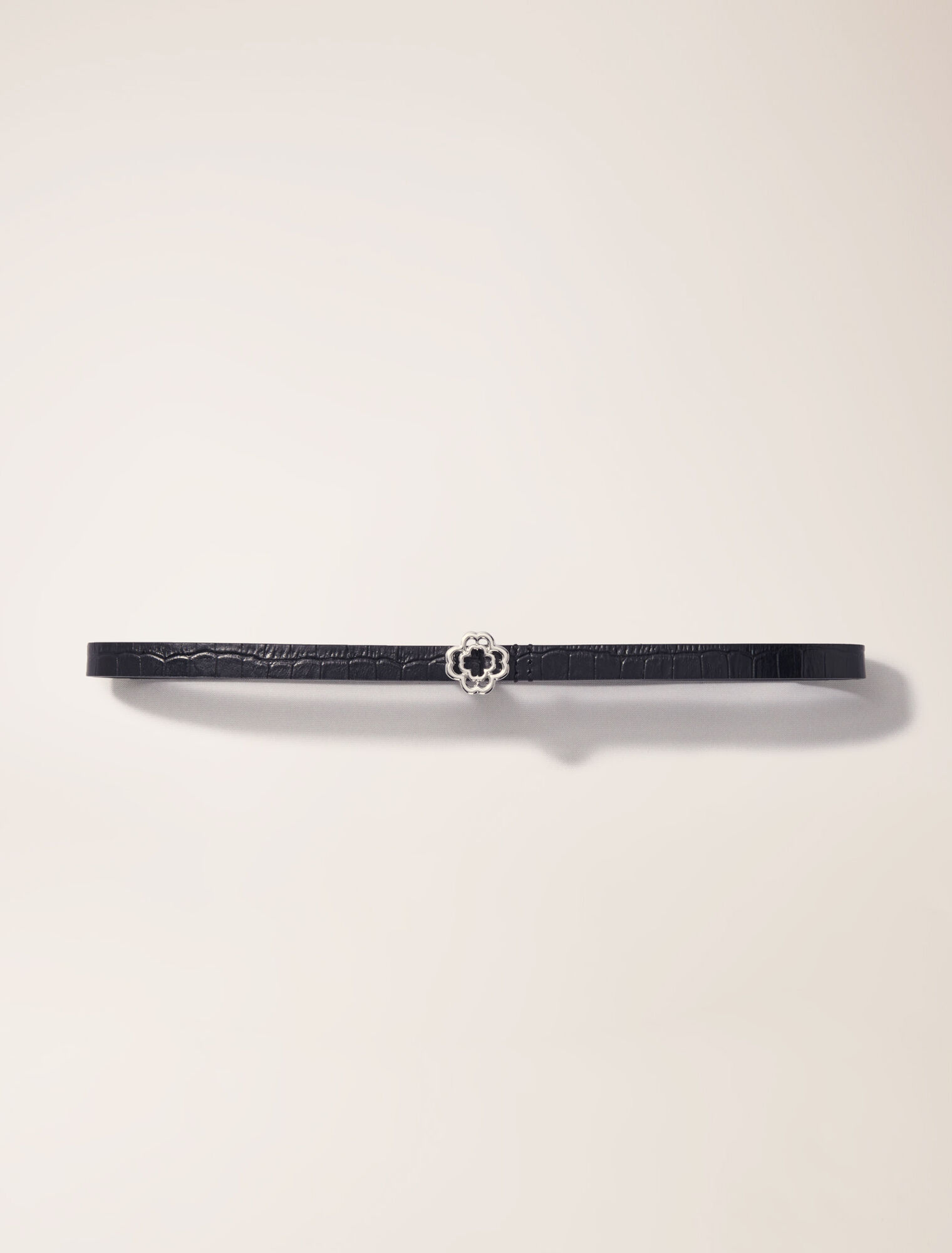Slim mock croc leather Clover belt