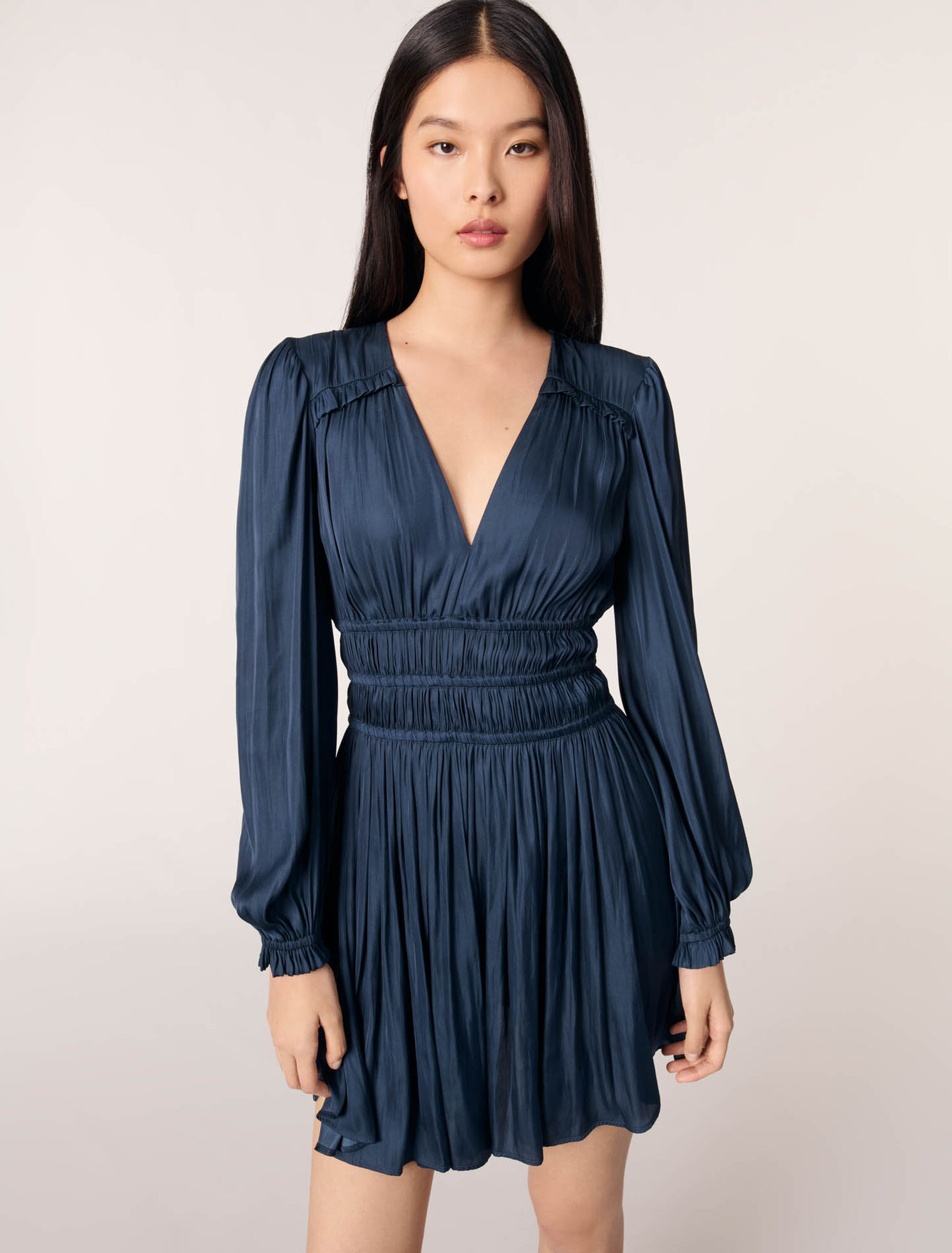 Mini satin dress with ruffles