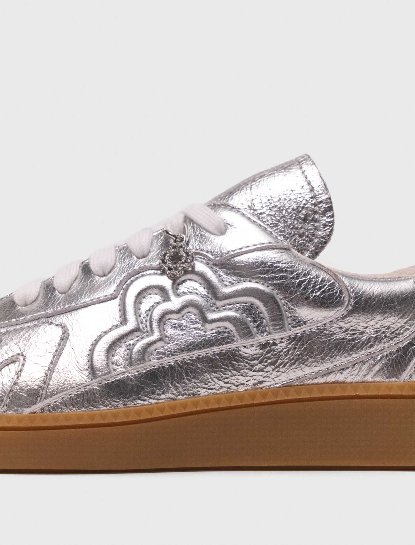 Metallic leather sneakers Black / Gray For Women | Maje