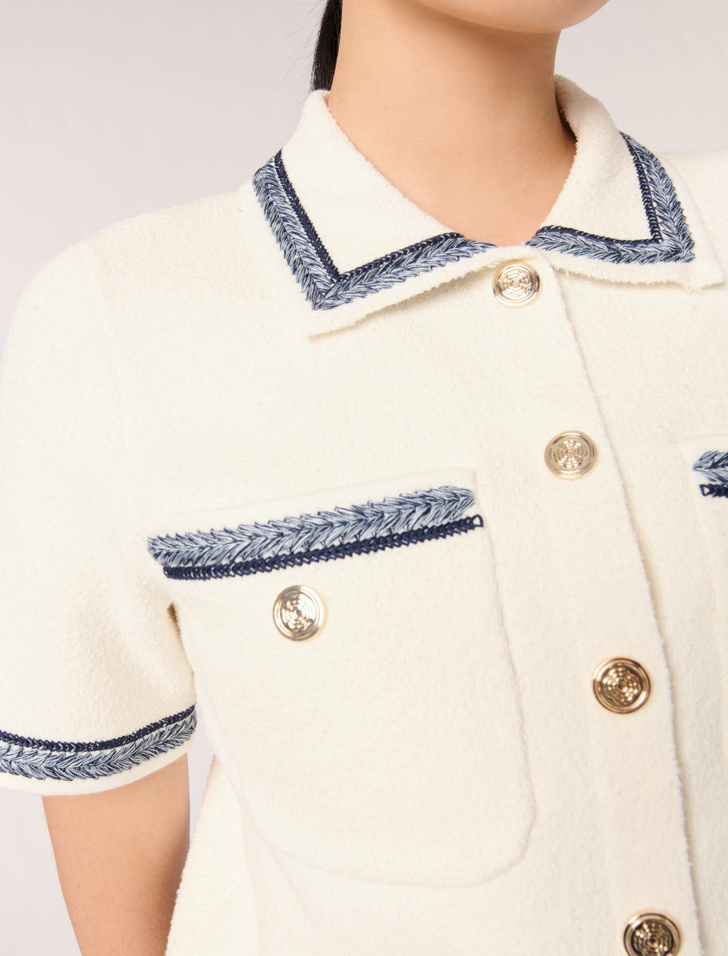 2022AW マージュ めくっ Maje contrasting-trim Detail Cardigan