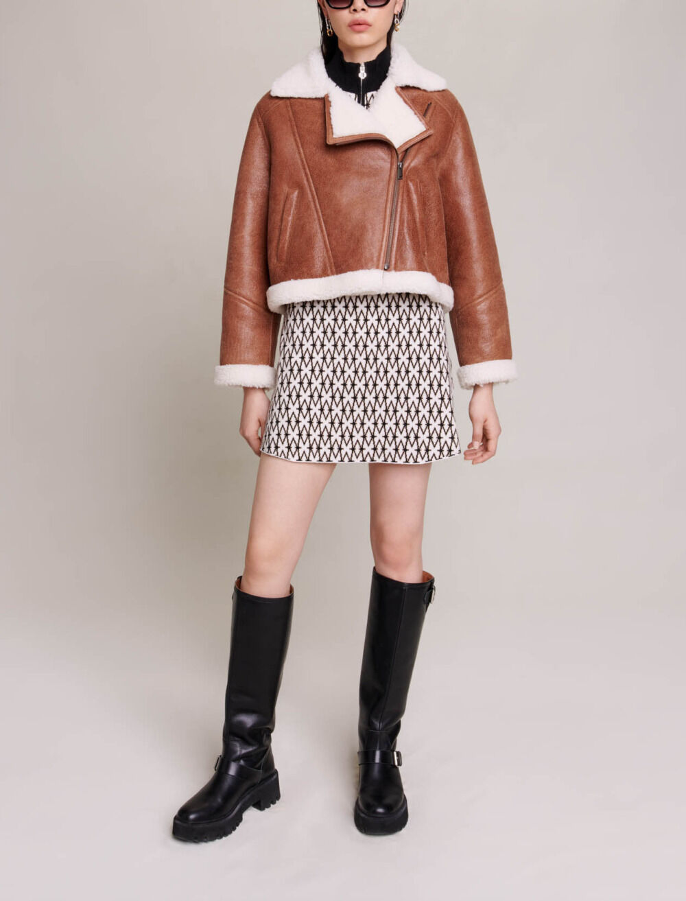 Short lambskin leather jacket Brown For Women | Maje