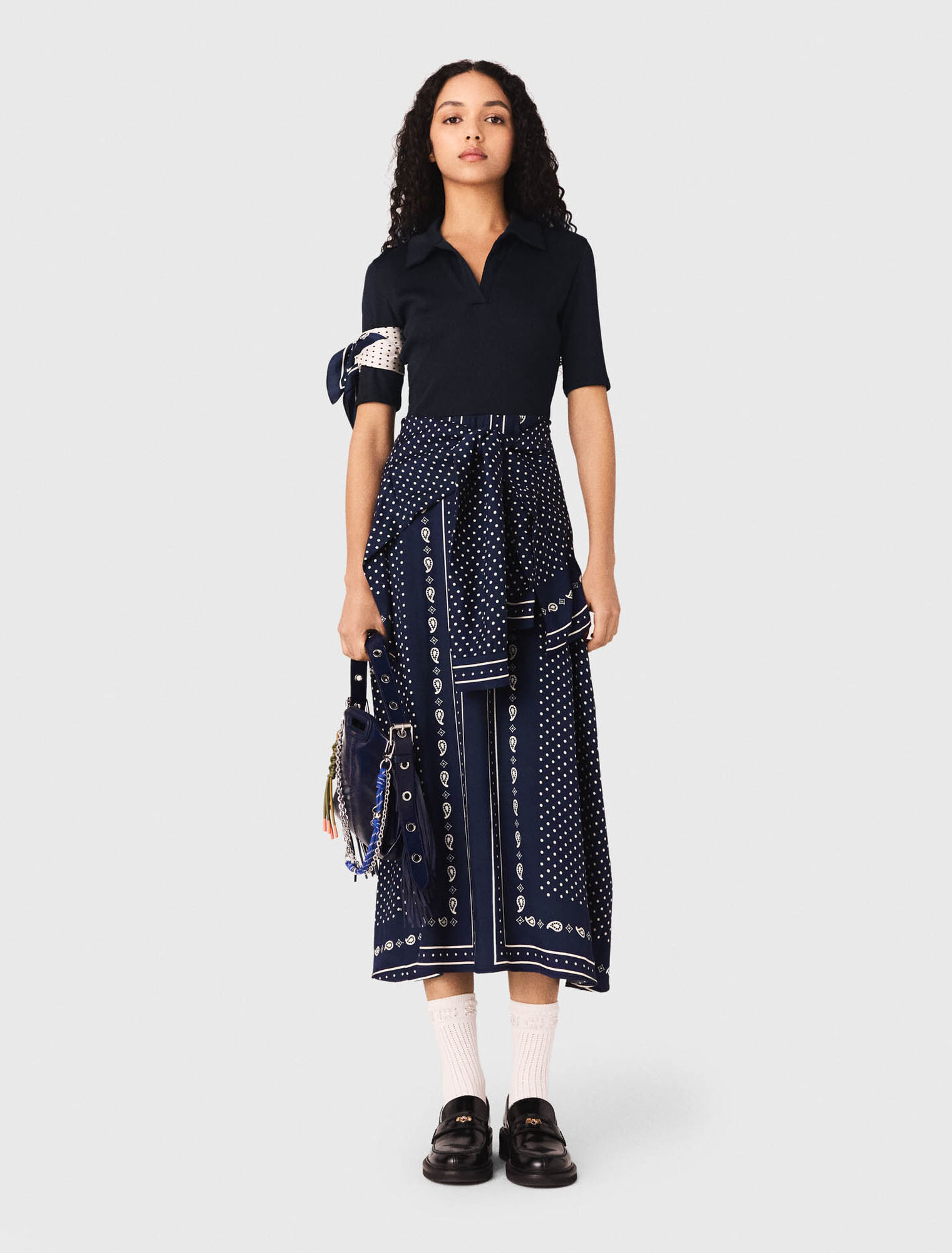 Patterned mixed-material dress