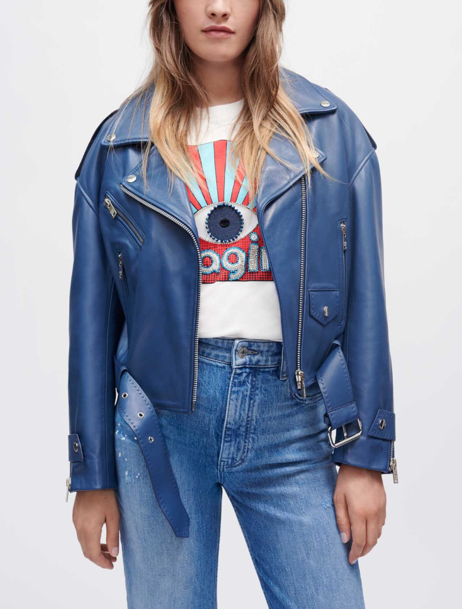 Leather biker-style jacket