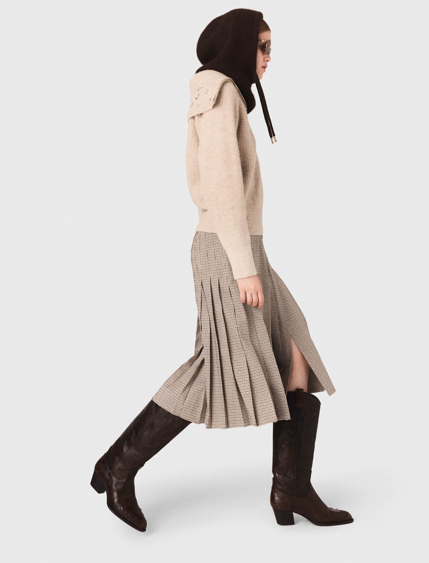 ❣mazyo❣ Rhinestone sweater with half-zip Natural For Women | Maje