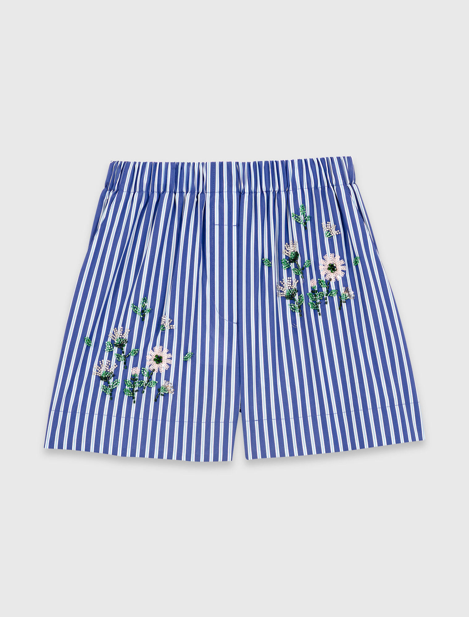 Embroidered striped cotton shorts