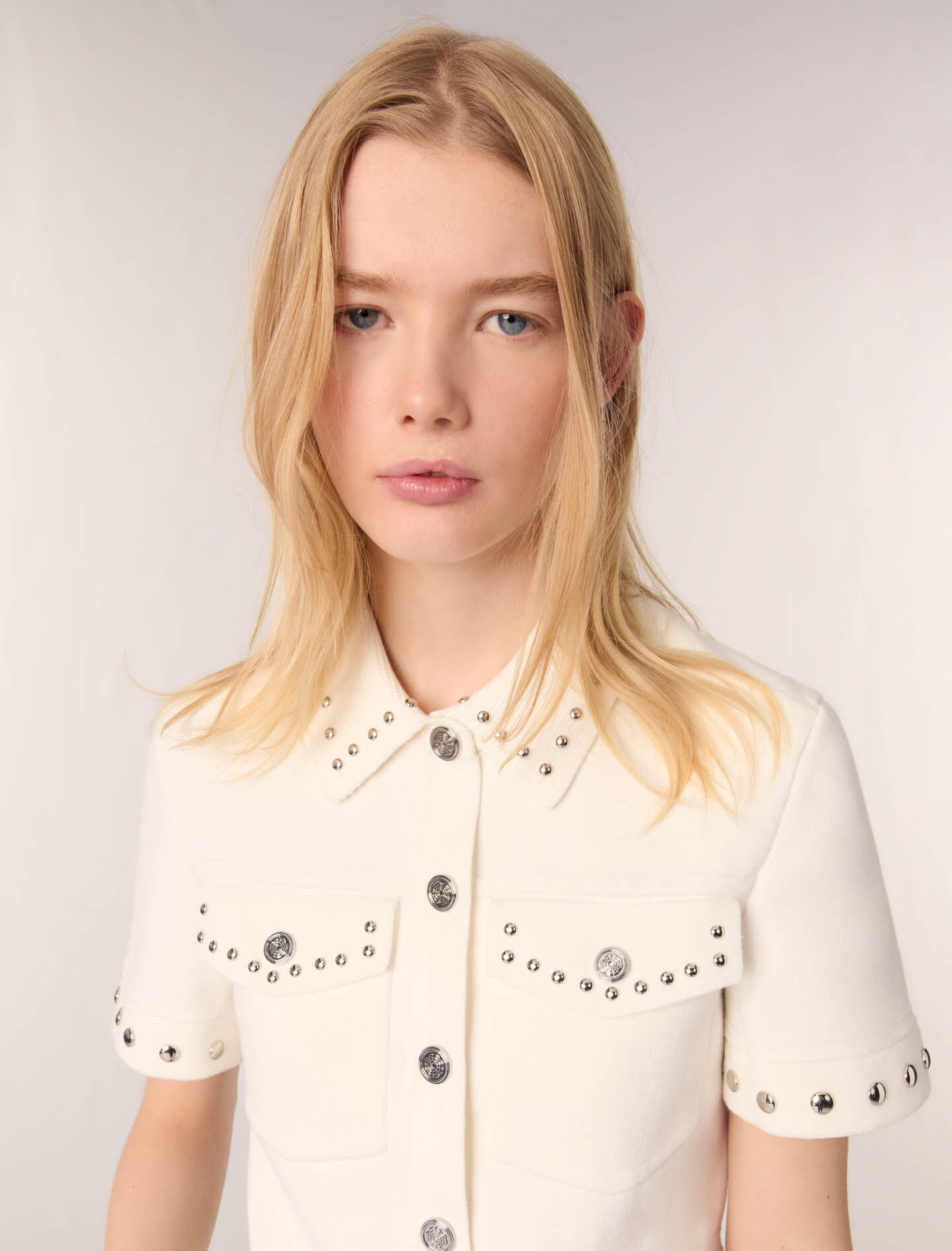 出産祝いなども豊富 Studded cropped cardigan White For Women | Maje テープ・マスキングテープ