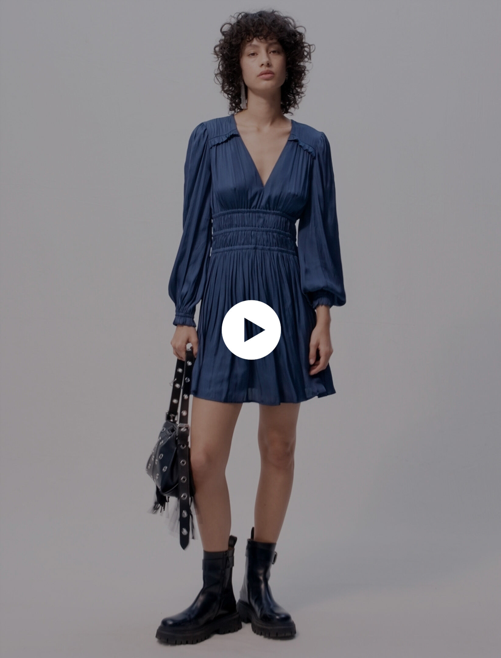 Satin dress with ruffles Blue For Women Maje