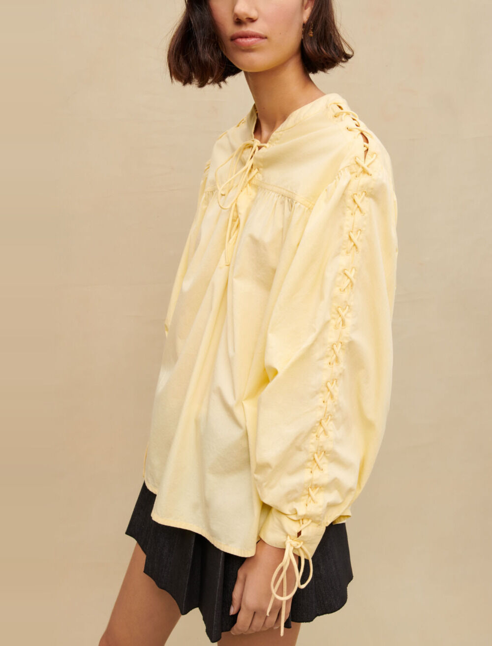 T-MAJE Medieval laced cotton shirt Yellow / Orange For Women | Maje