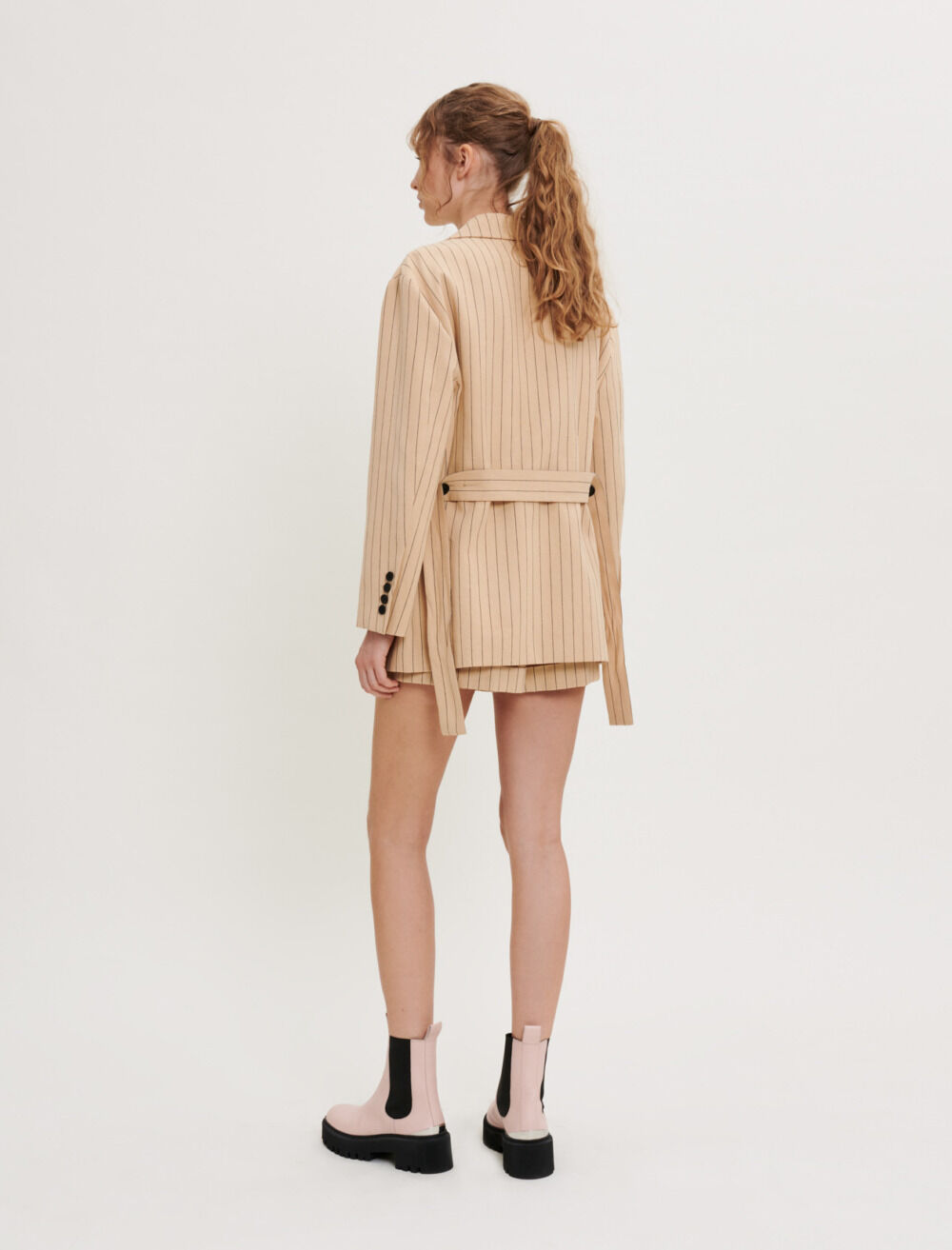 Belted striped jacket