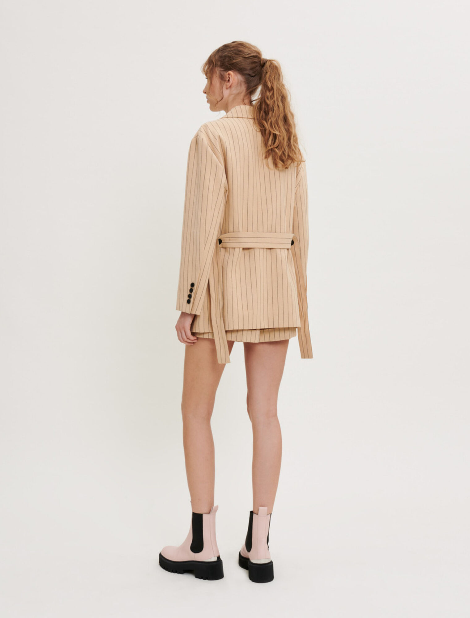 Belted striped jacket