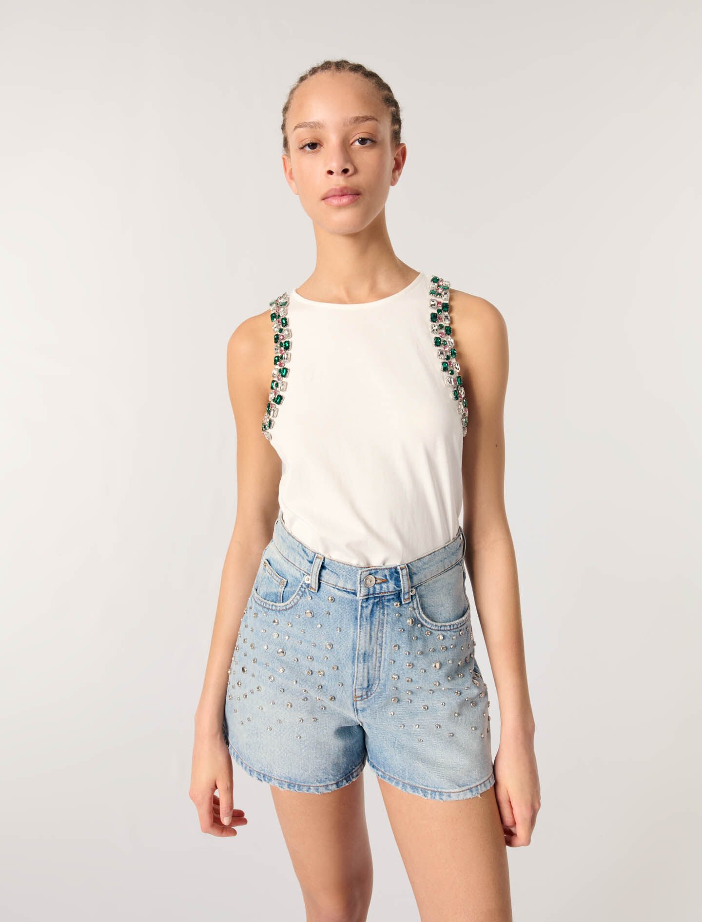 Rhinestone vest top White For Women | Maje