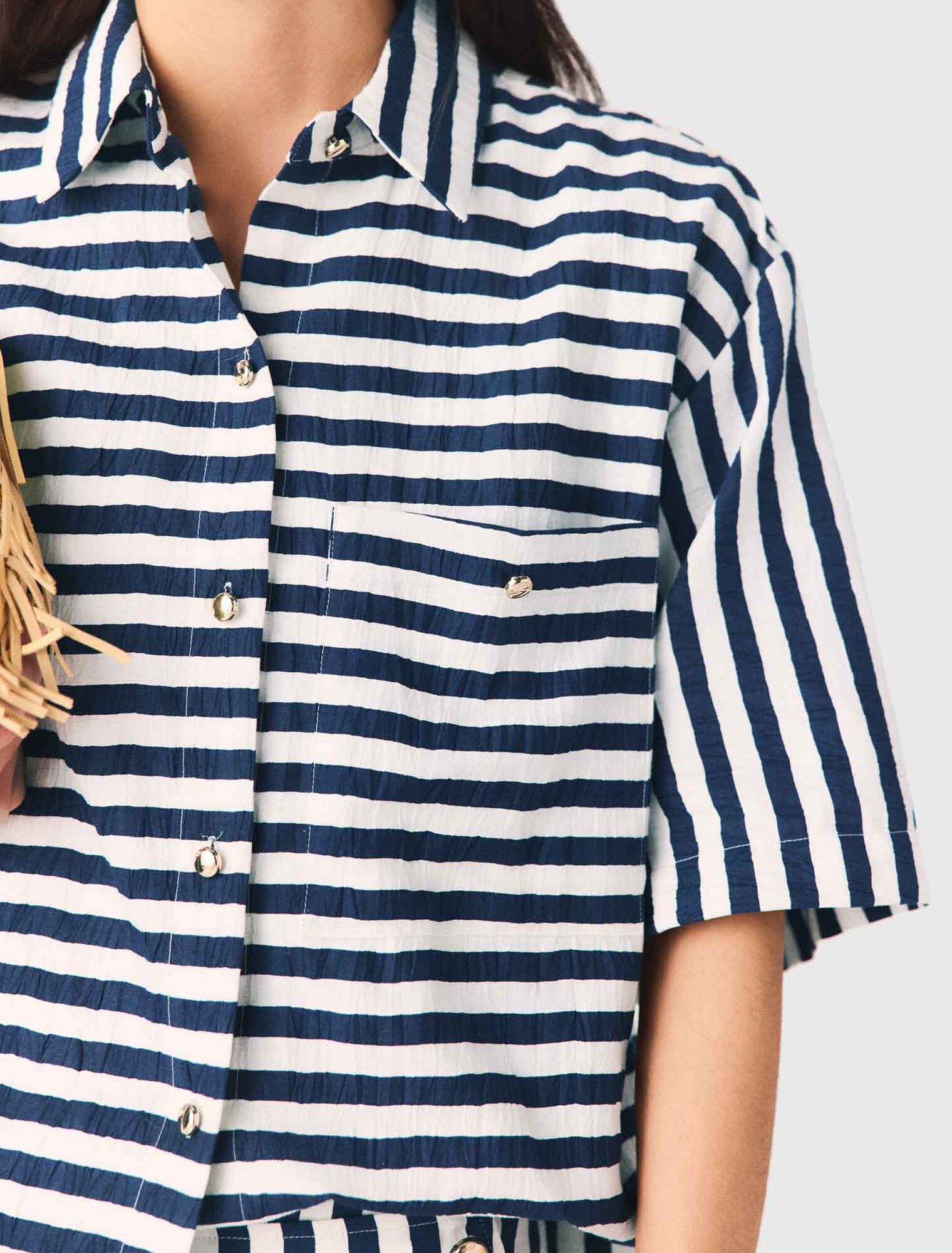 Cropped linen-blend shirt