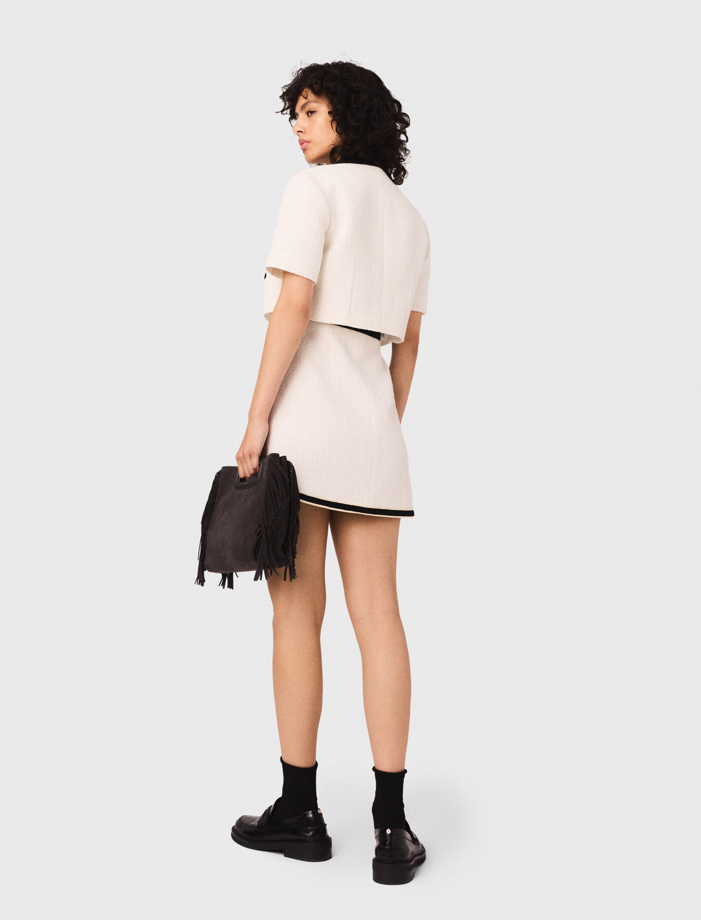 Maje マージュ TWEEDLIKE CONTRAST DRESS ワンピース 2-in-1 tweed dress White For Women | Maje