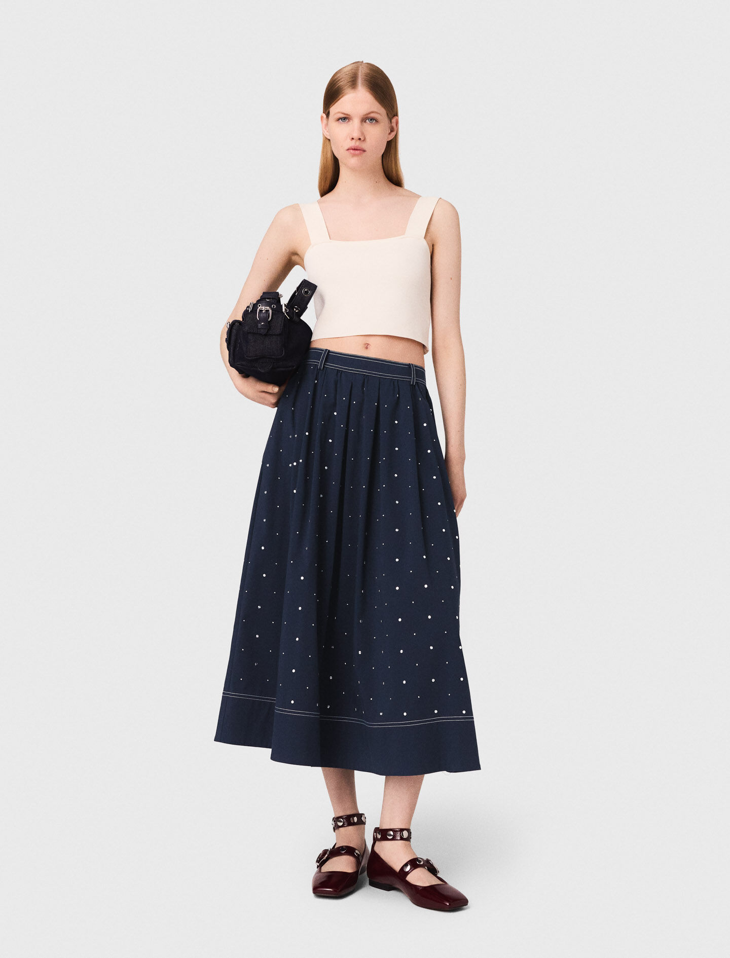 majeスカート Long studded cotton skirt Blue For Women | Maje