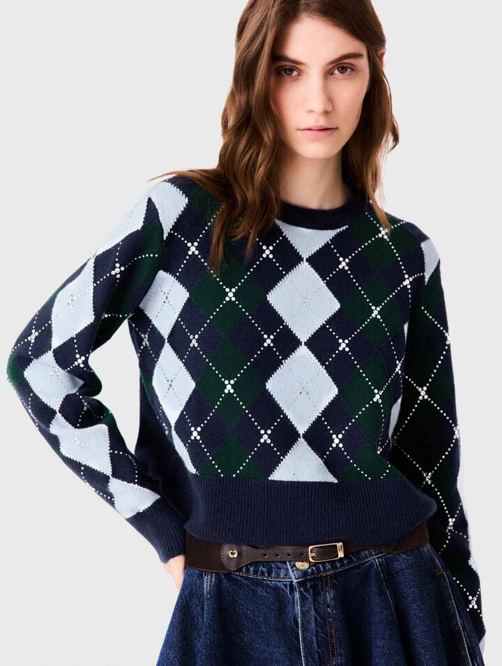 Argyle sweater with rhinestones