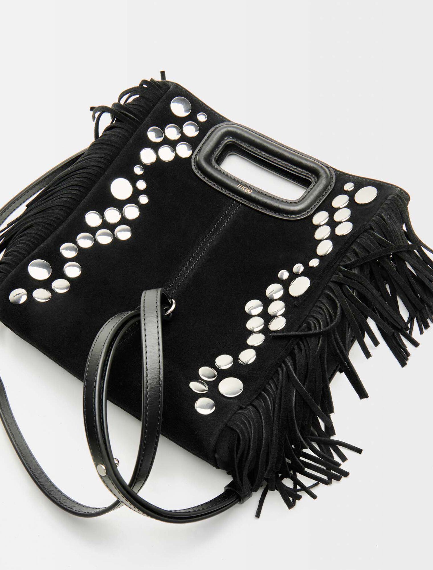 Suede M bag with silver-tone studs