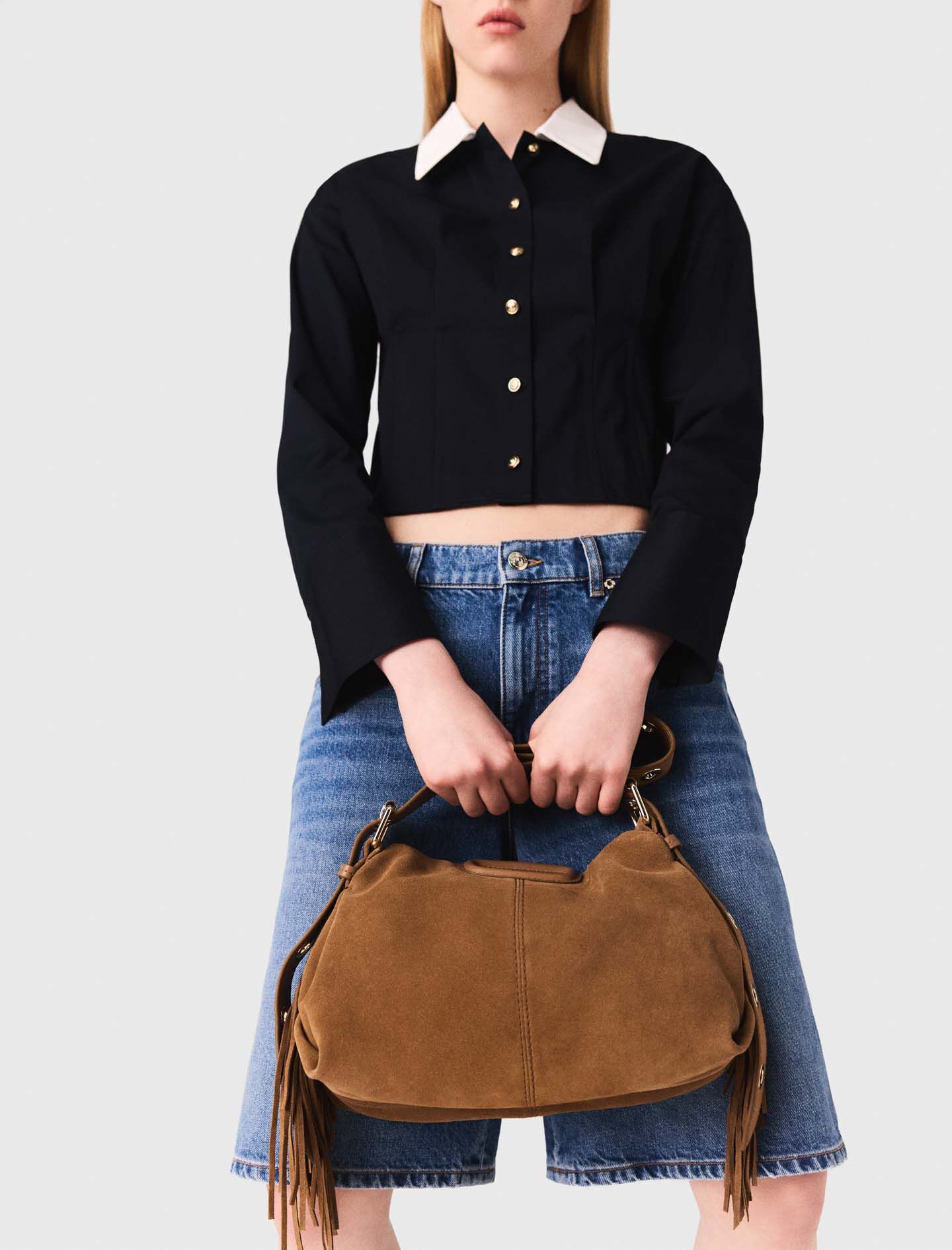 めい Cropped poplin shirt Blue For Women | Maje