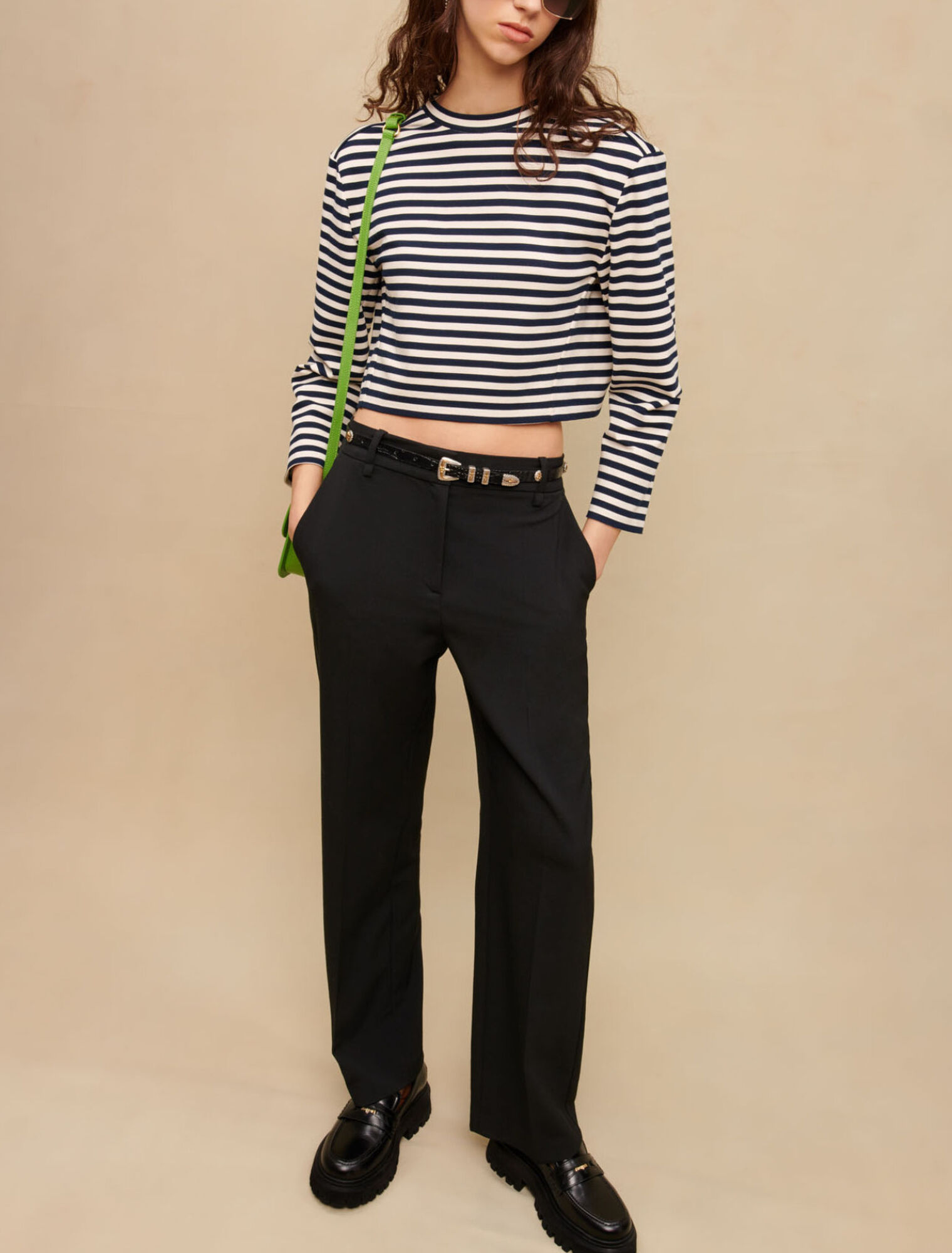 Wide-leg black suit trousers