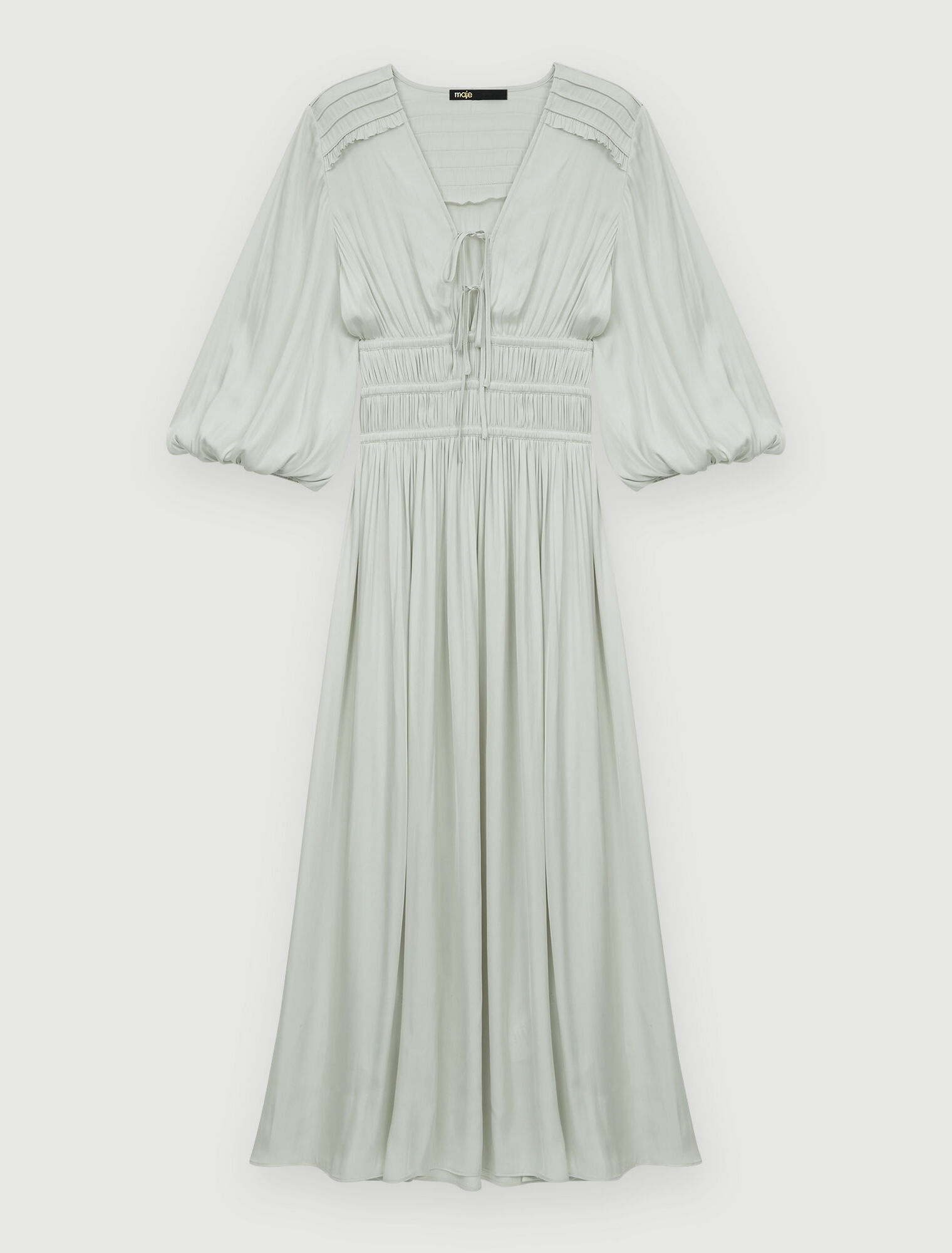 Fluid satin dress with a cinched waist