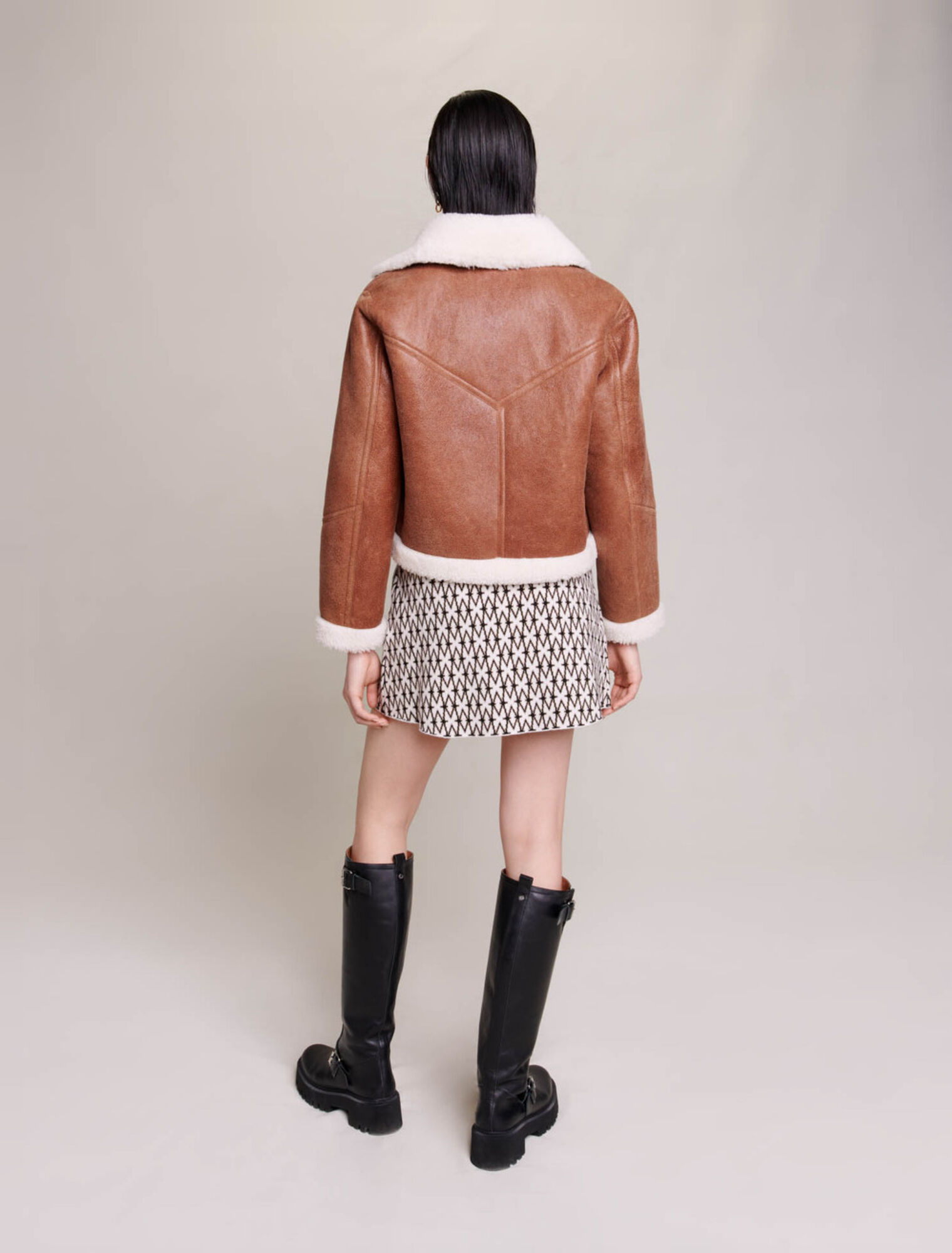 Short lambskin leather jacket