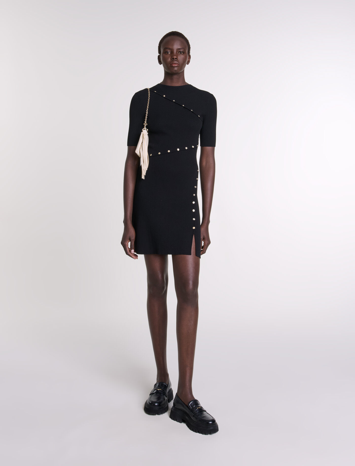 Dress in ribbed knit Black Gray For Women Maje