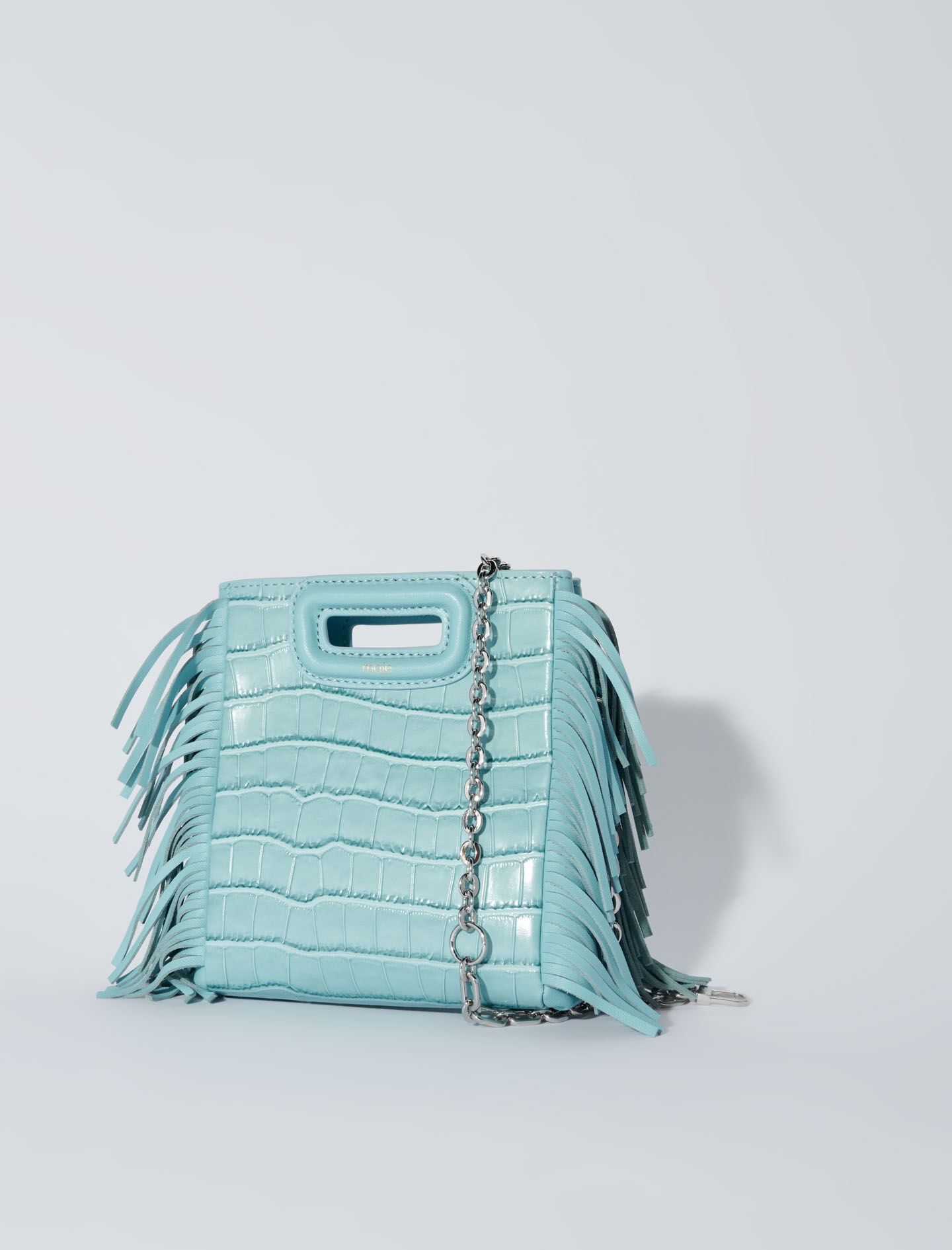 【MAJE】フリンジ付きスムースレザー Mバッグ - ブルー Smooth leather M bag with fringing