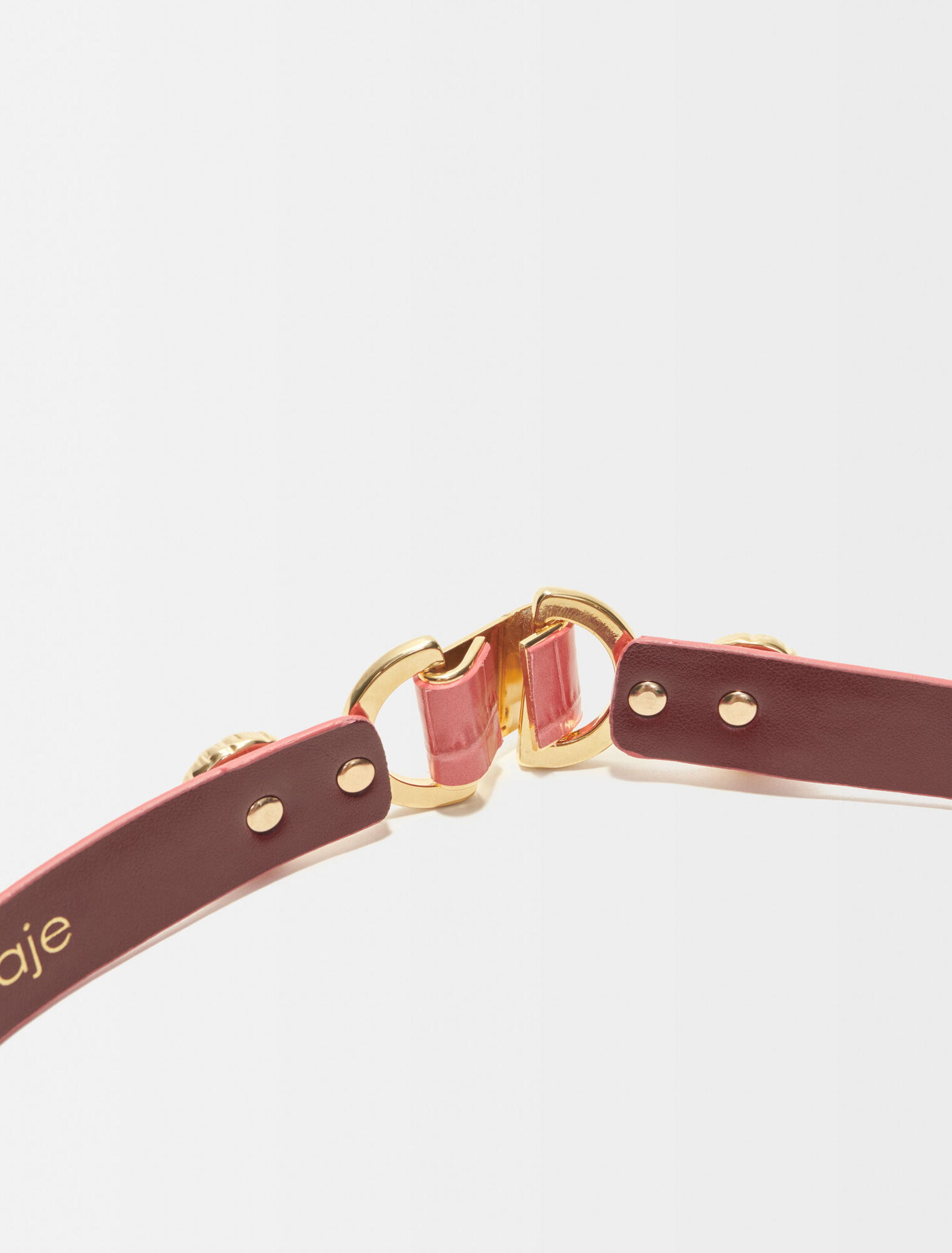 Thin leather belt with lion bit
