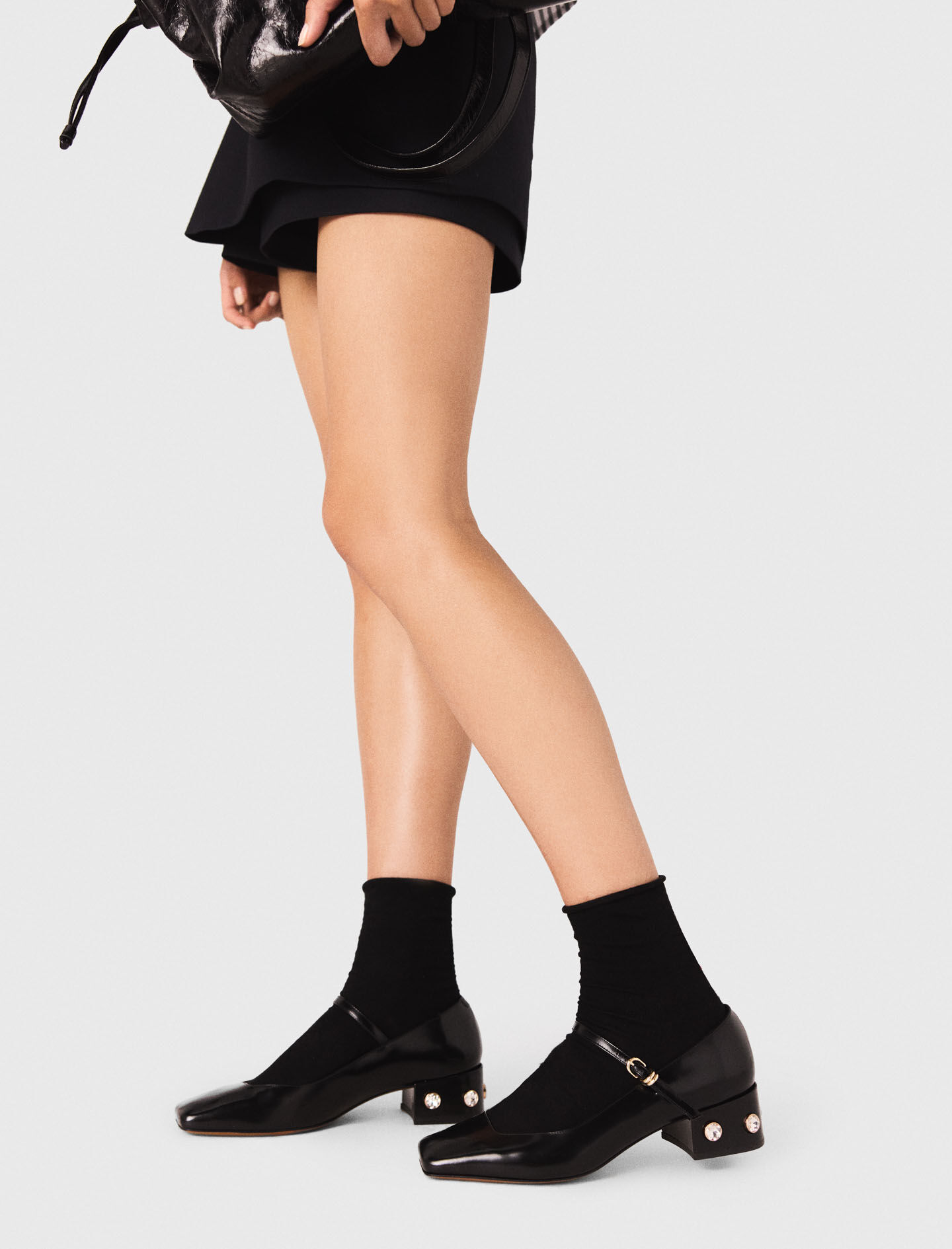 Heeled rhinestone Mary Janes Black / Gray For Women | Maje