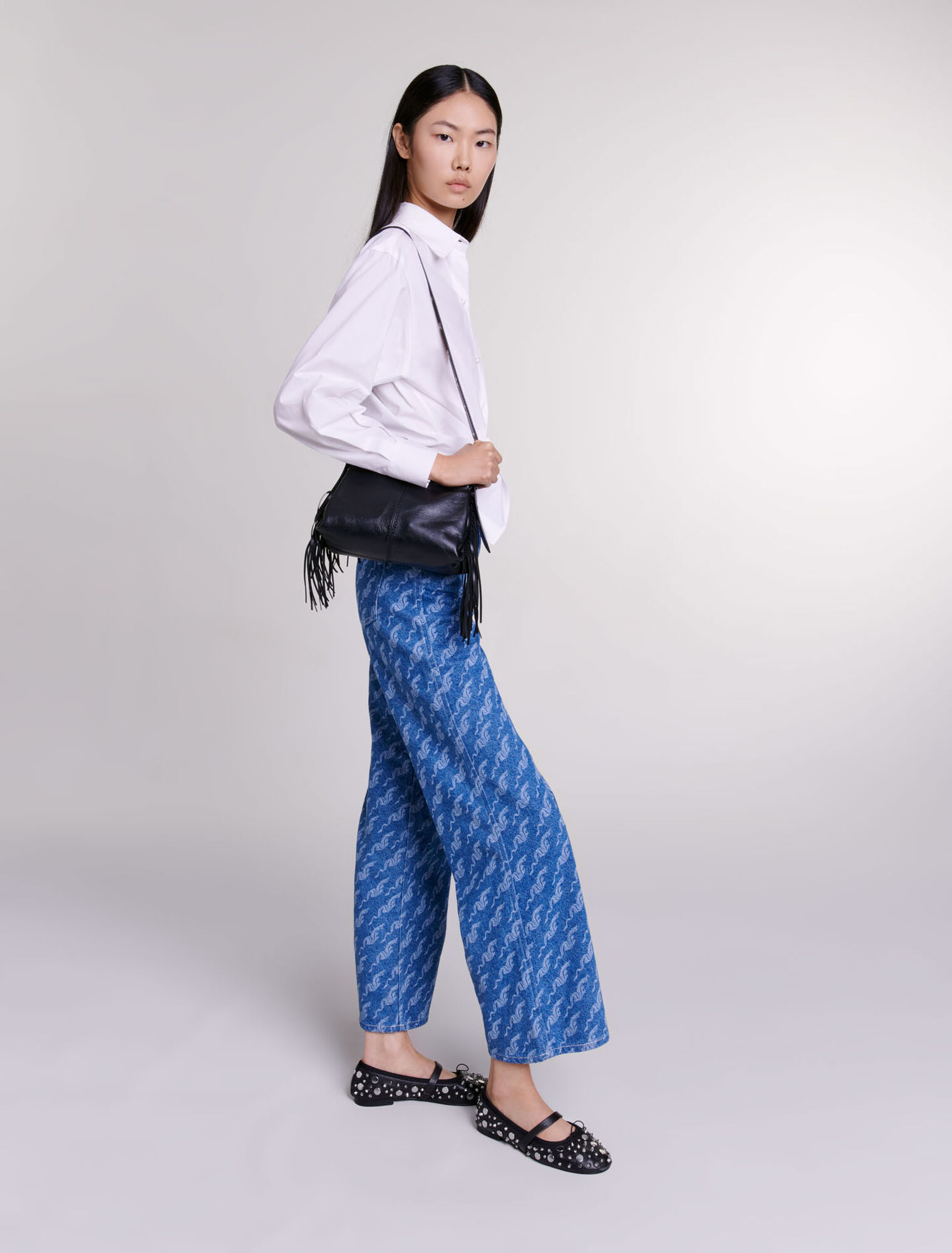 Wide-leg patterned jeans