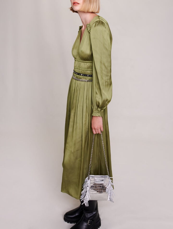 Satin-effect ruffled midi dress