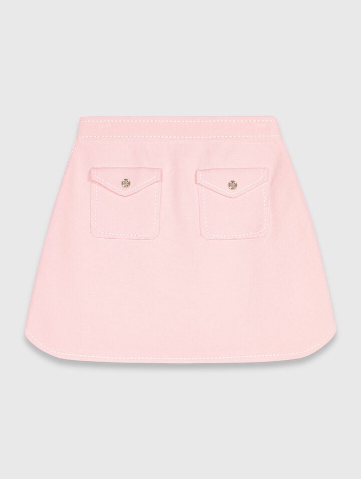 Short topstitched knit skirt
