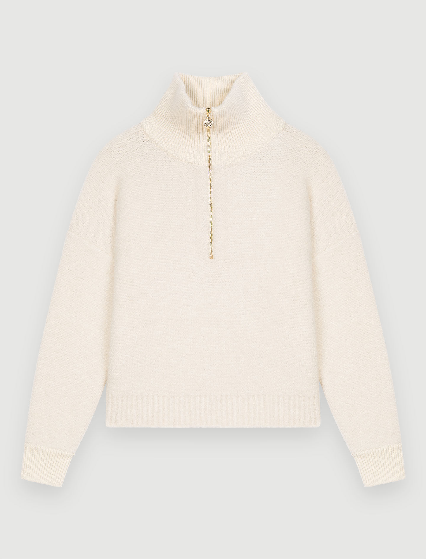 Ecru bouclé mock-neck sweater