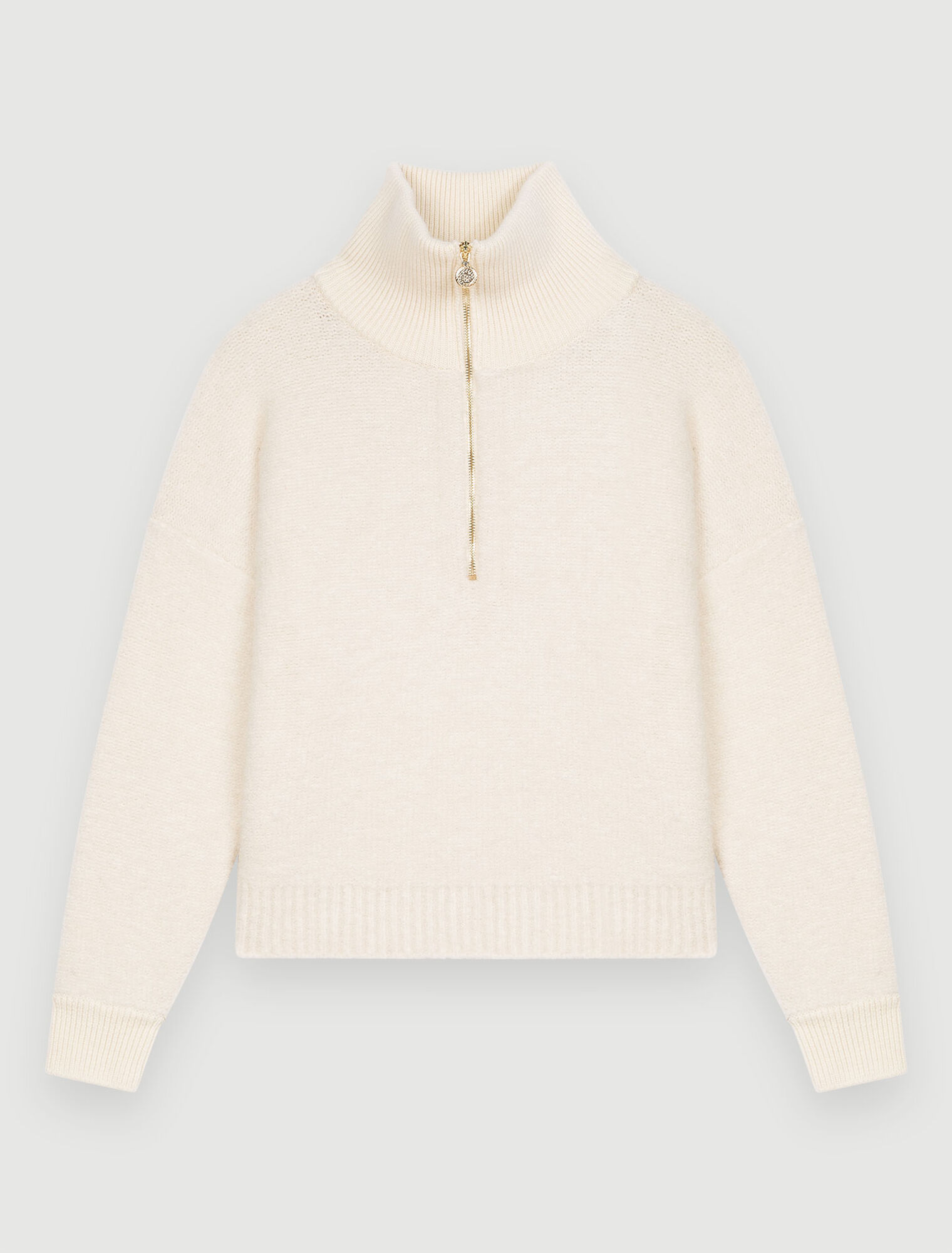 Ecru bouclé mock-neck sweater