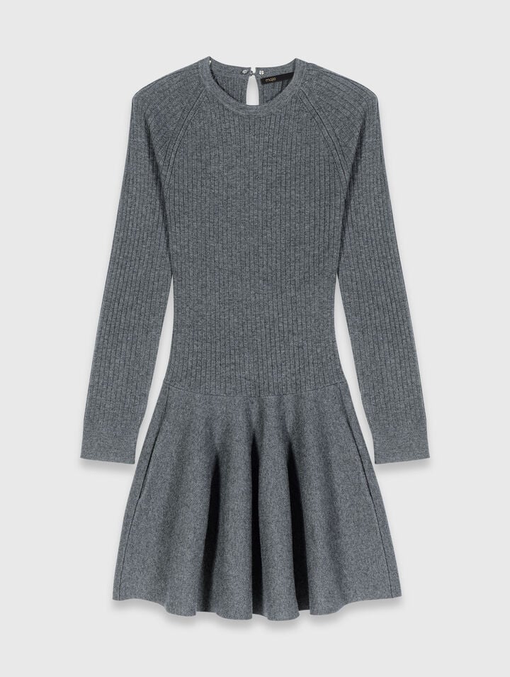 Beaded-collar short knit dress