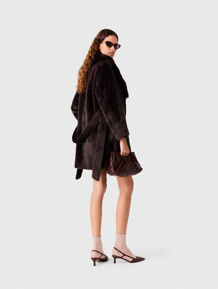 Mid-length faux fur coat